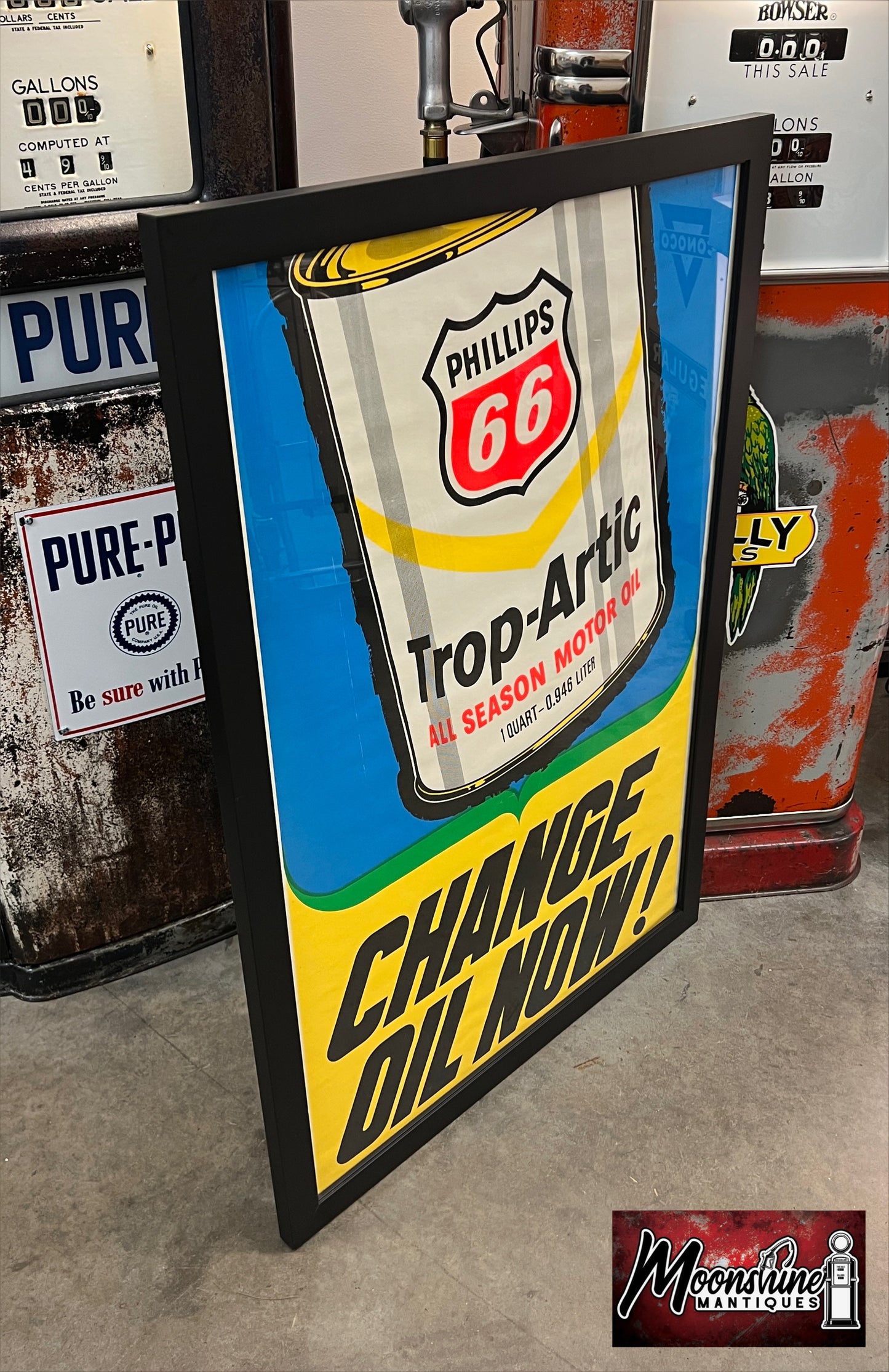 Vtg. 1970’s PHILLIPS 66 Trop Artic Motor Oil Framed Poster / Sign - Free Shipping!