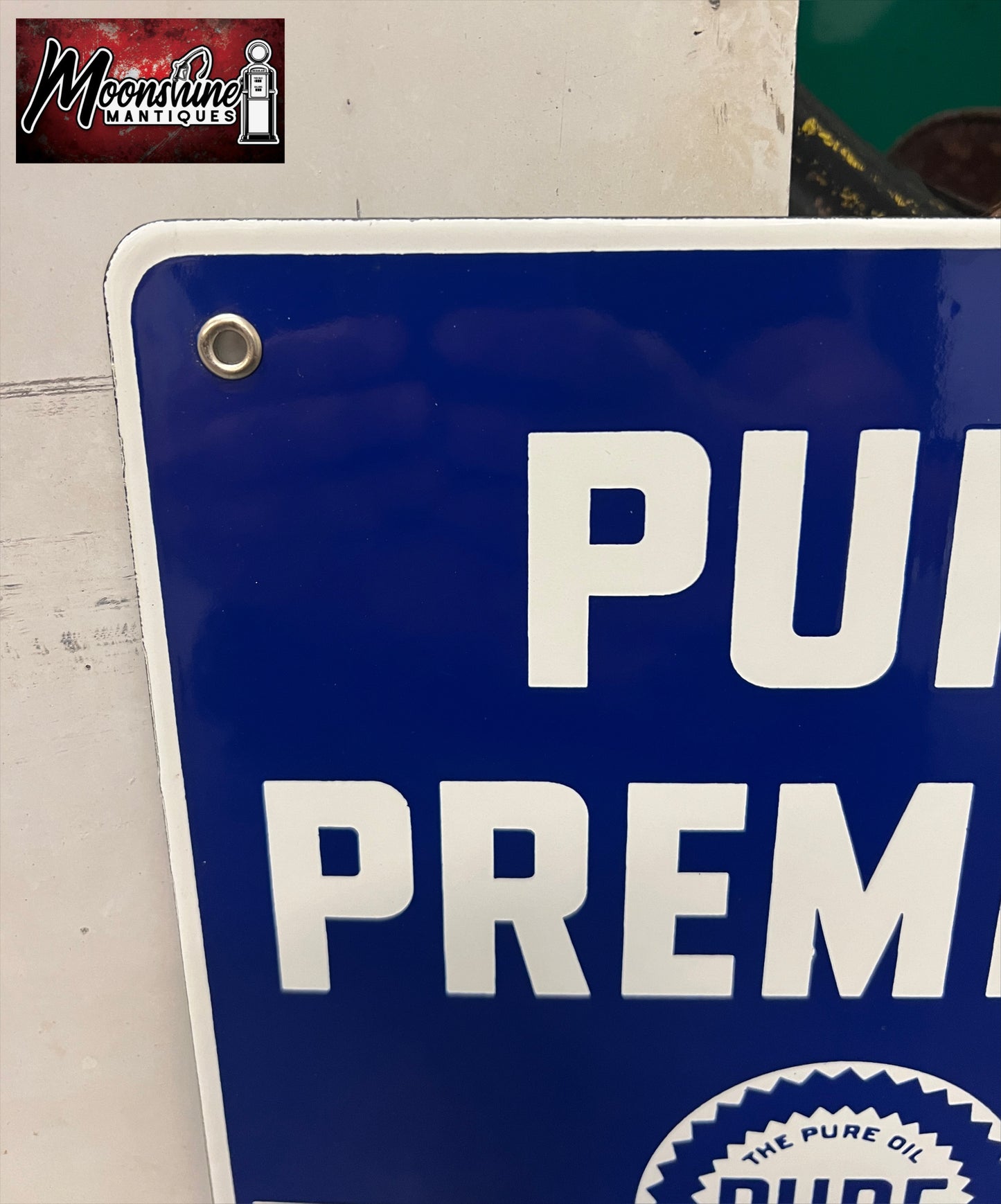NOS - Original 1954 PURE PREMIUM Porcelain Gas Pump Plate Sign #1 - Free Shipping!