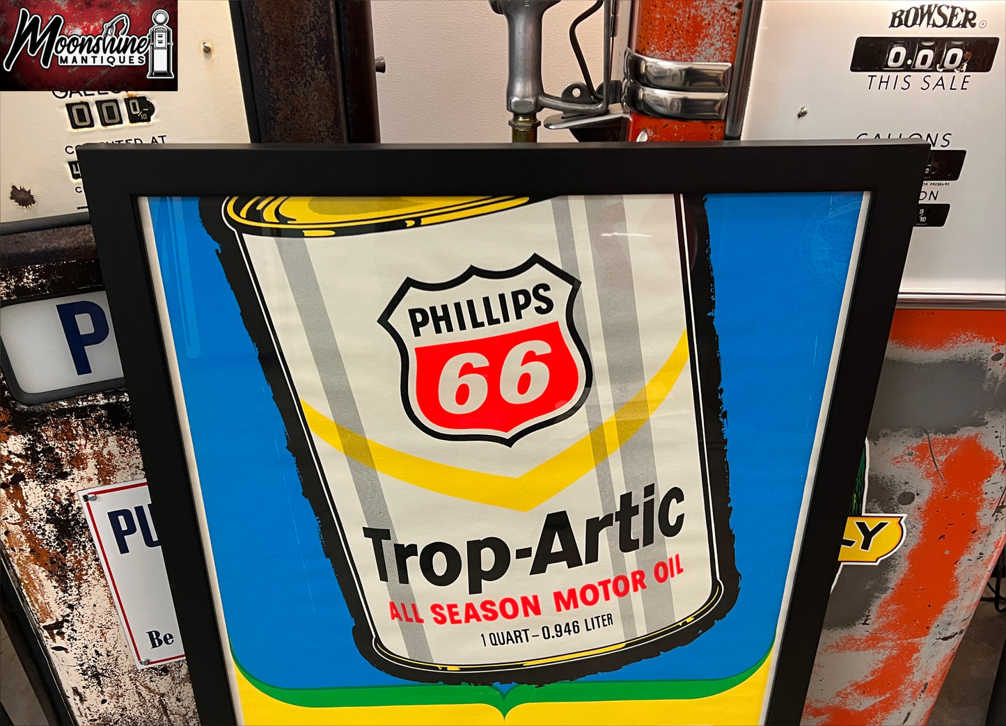 Vtg. 1970’s PHILLIPS 66 Trop Artic Motor Oil Framed Poster / Sign - Free Shipping!