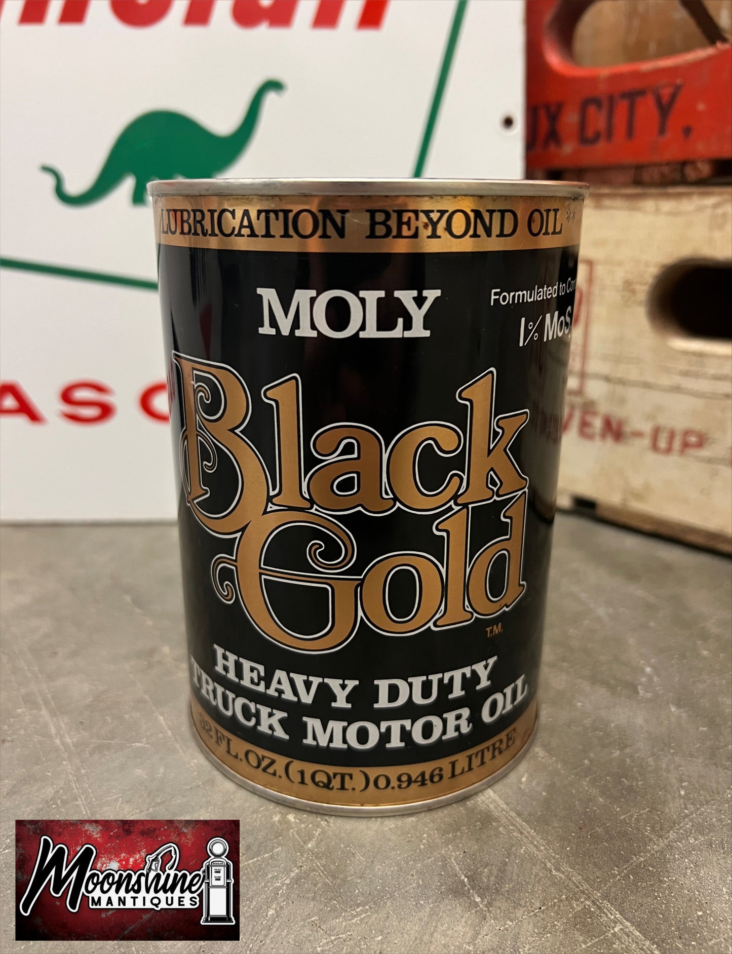 FULL 1960’s MOLY Black Gold Truck Motor Oil Can 1 qt. - Free Shipping!