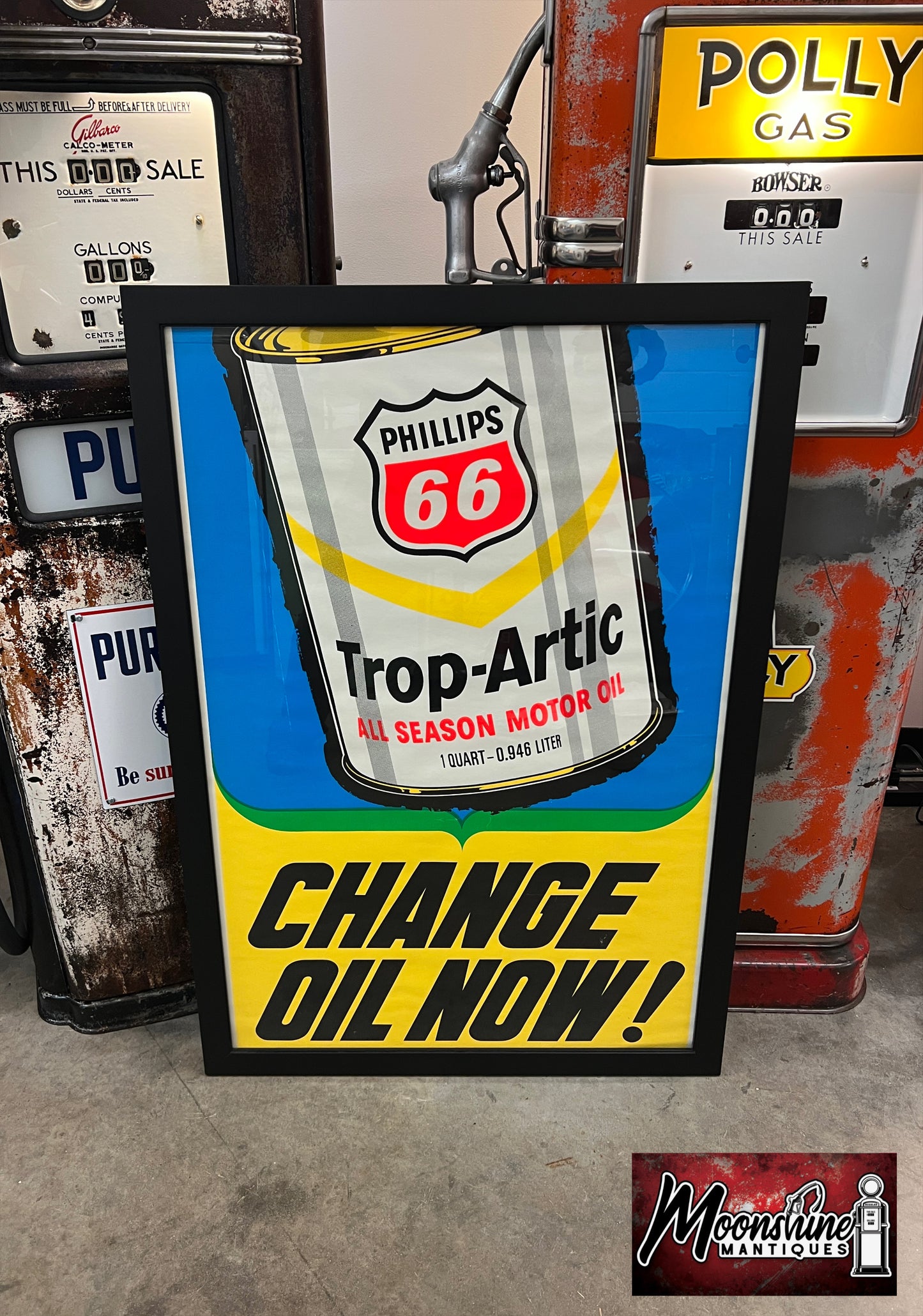 Vtg. 1970’s PHILLIPS 66 Trop Artic Motor Oil Framed Poster / Sign - Free Shipping!