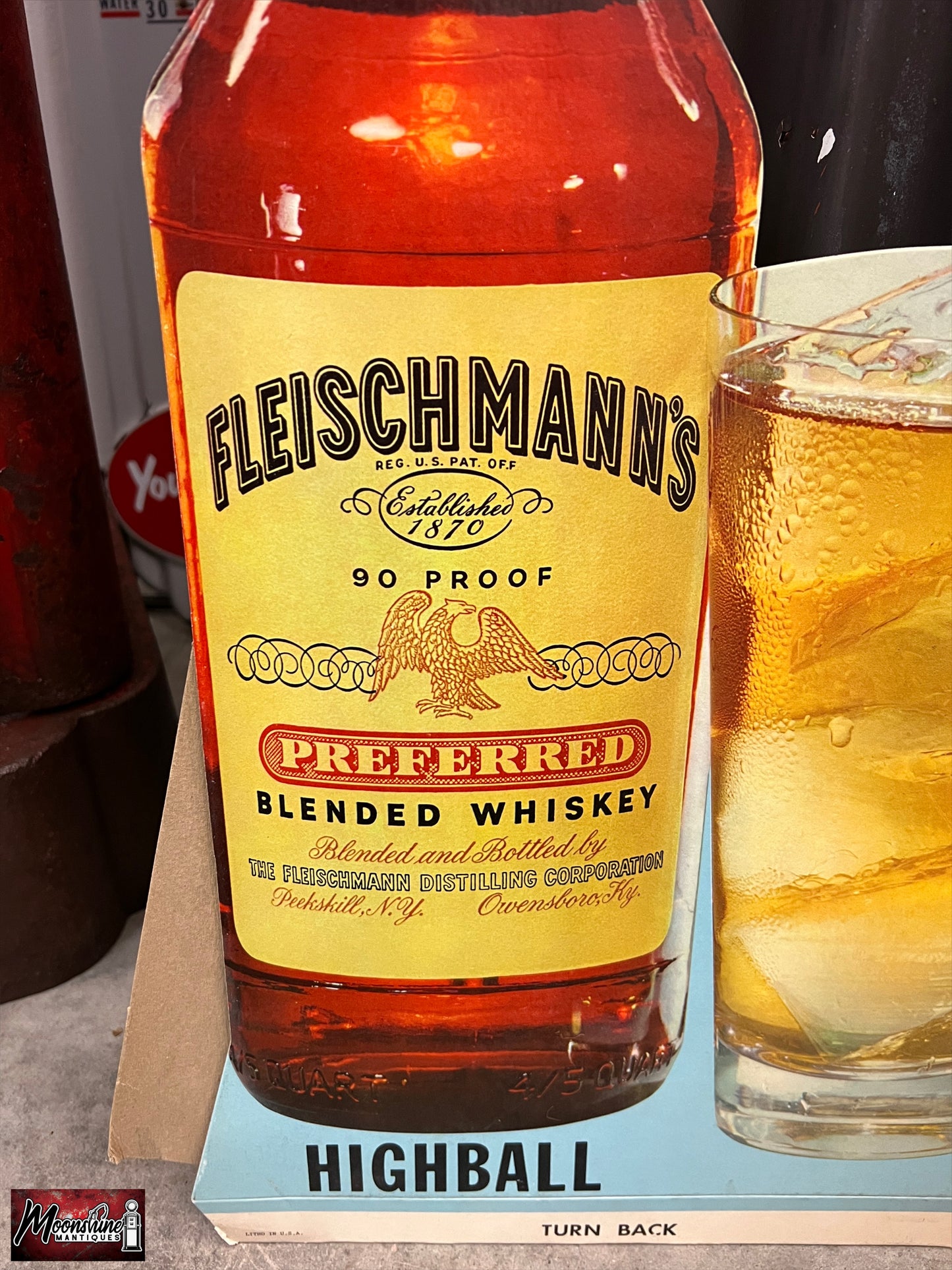 1950’s FLEISHMANN'S Bourbon Whiskey Advertising Sign - Cardboard Store Display - Free Shipping!