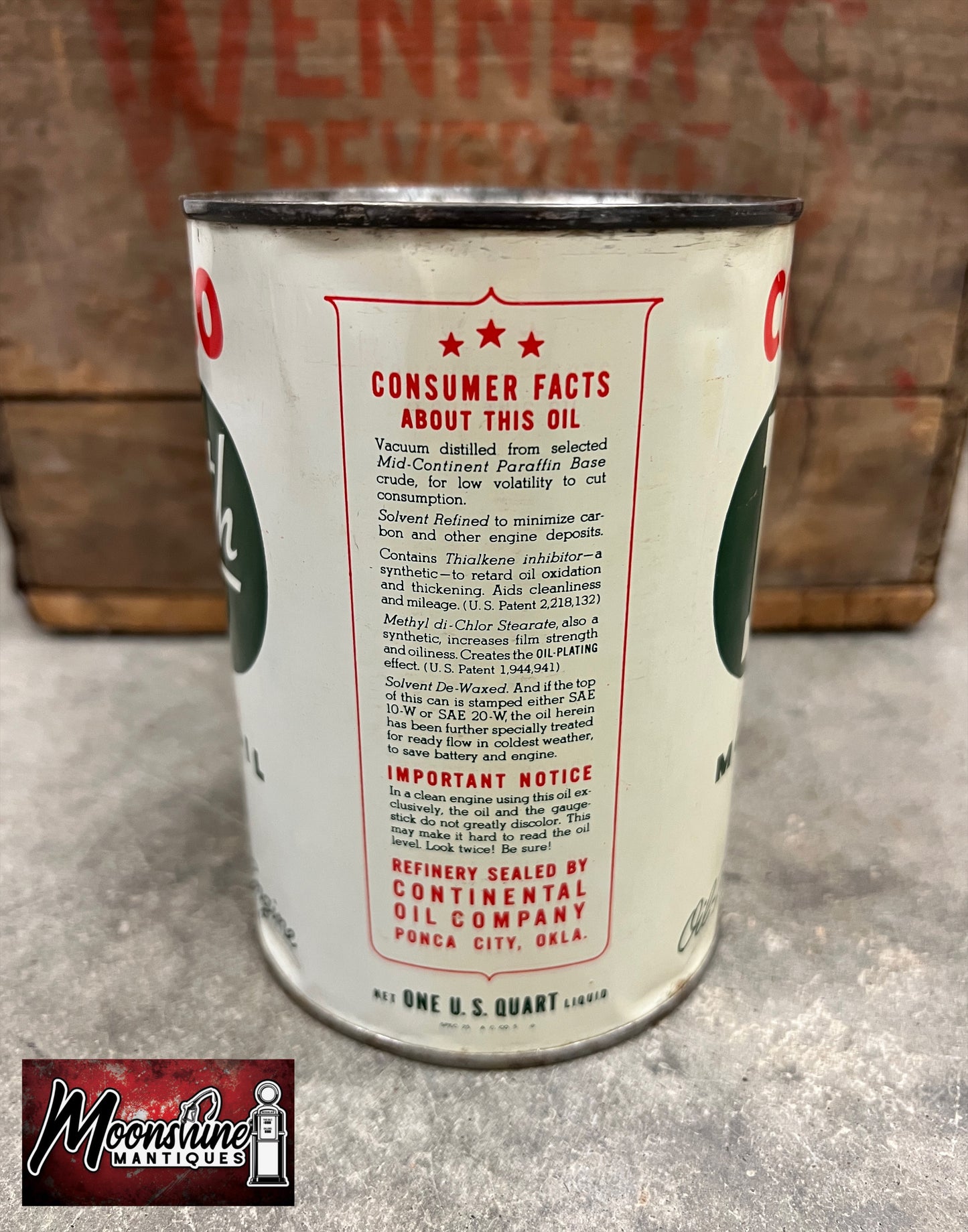 1940’s CONOCO Nth Motor Oil Can 1 qt. - Free Shipping!