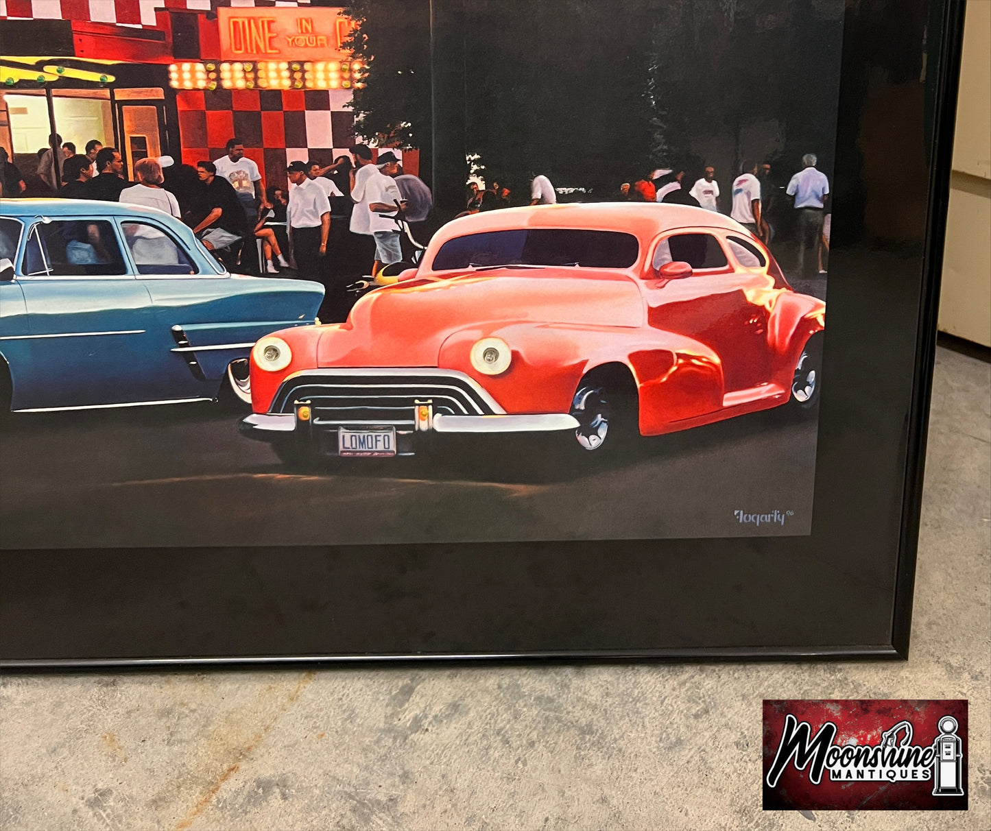 Vtg. PORKY'S DRIVE-IN / Hot Rods Electric Art Gallery Lighted Framed Photo - Free Shipping!