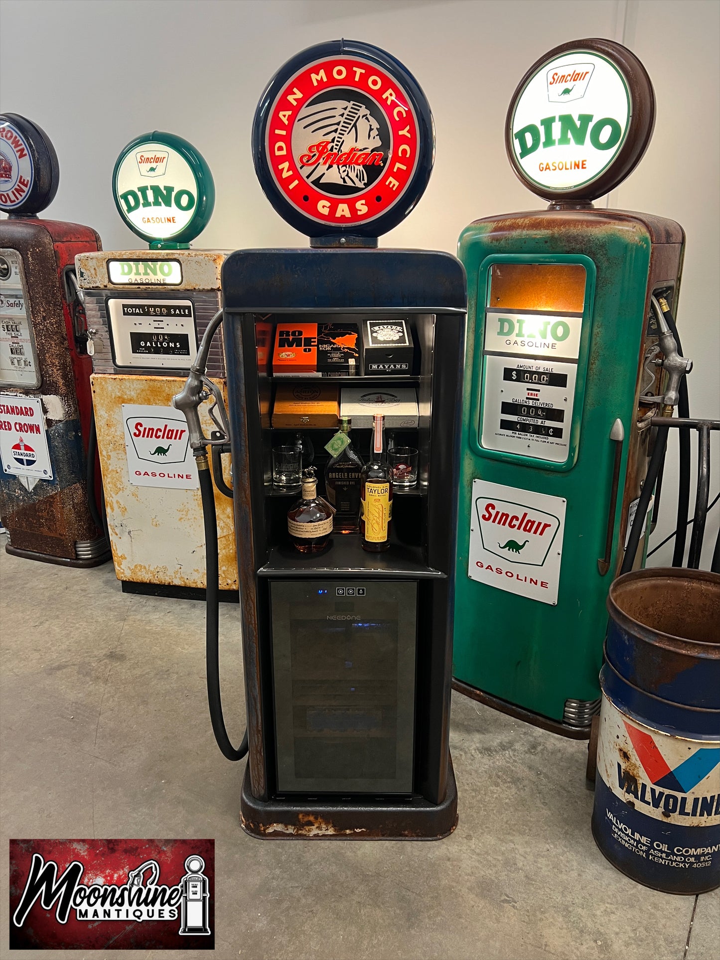 1940’s INDIAN MOTORCYCLE Gas Pump w/ Custom Made Whiskey Bar & Cigar Humidor - Free Shipping!