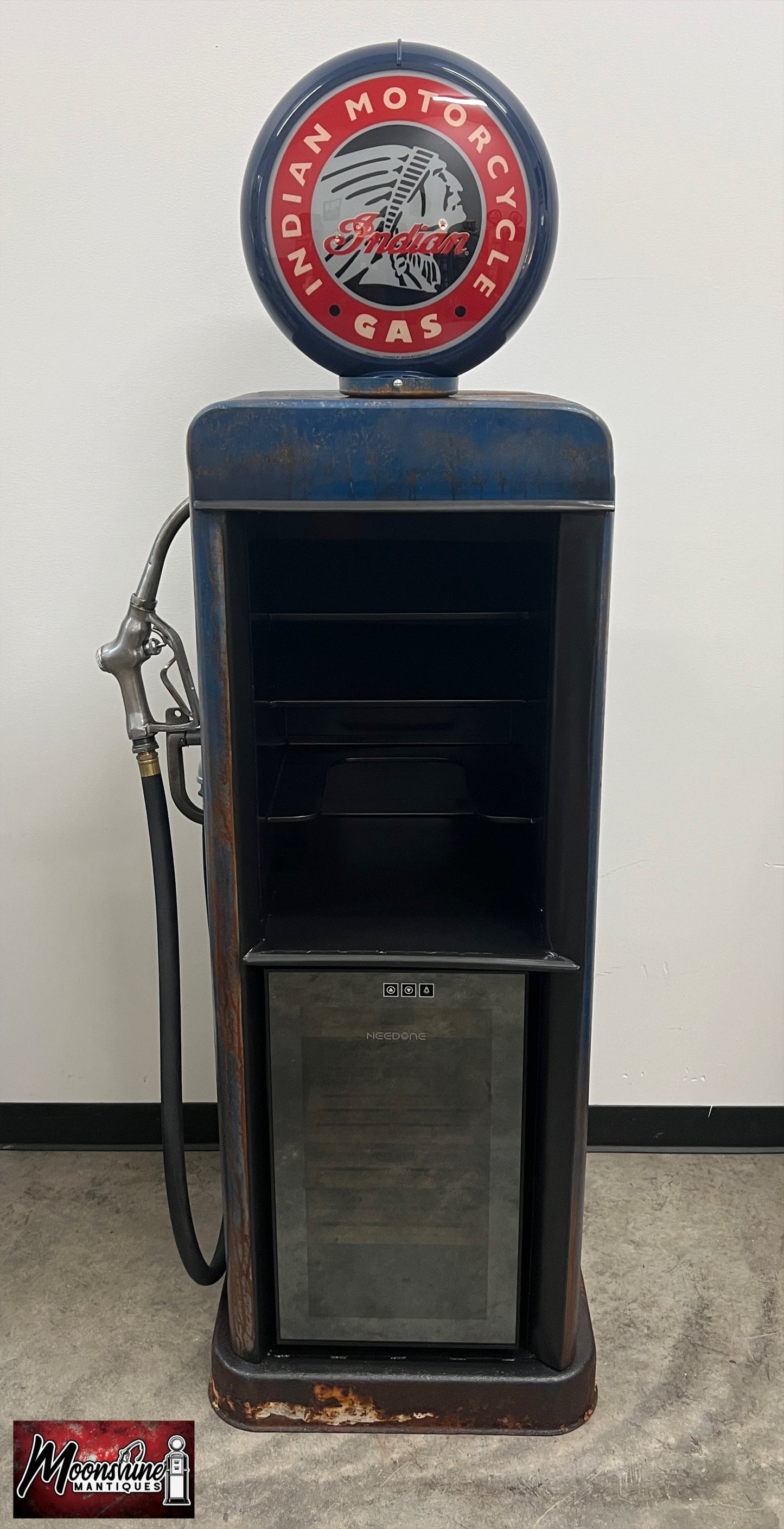 1940’s INDIAN MOTORCYCLE Gas Pump w/ Custom Made Whiskey Bar & Cigar Humidor - Free Shipping!