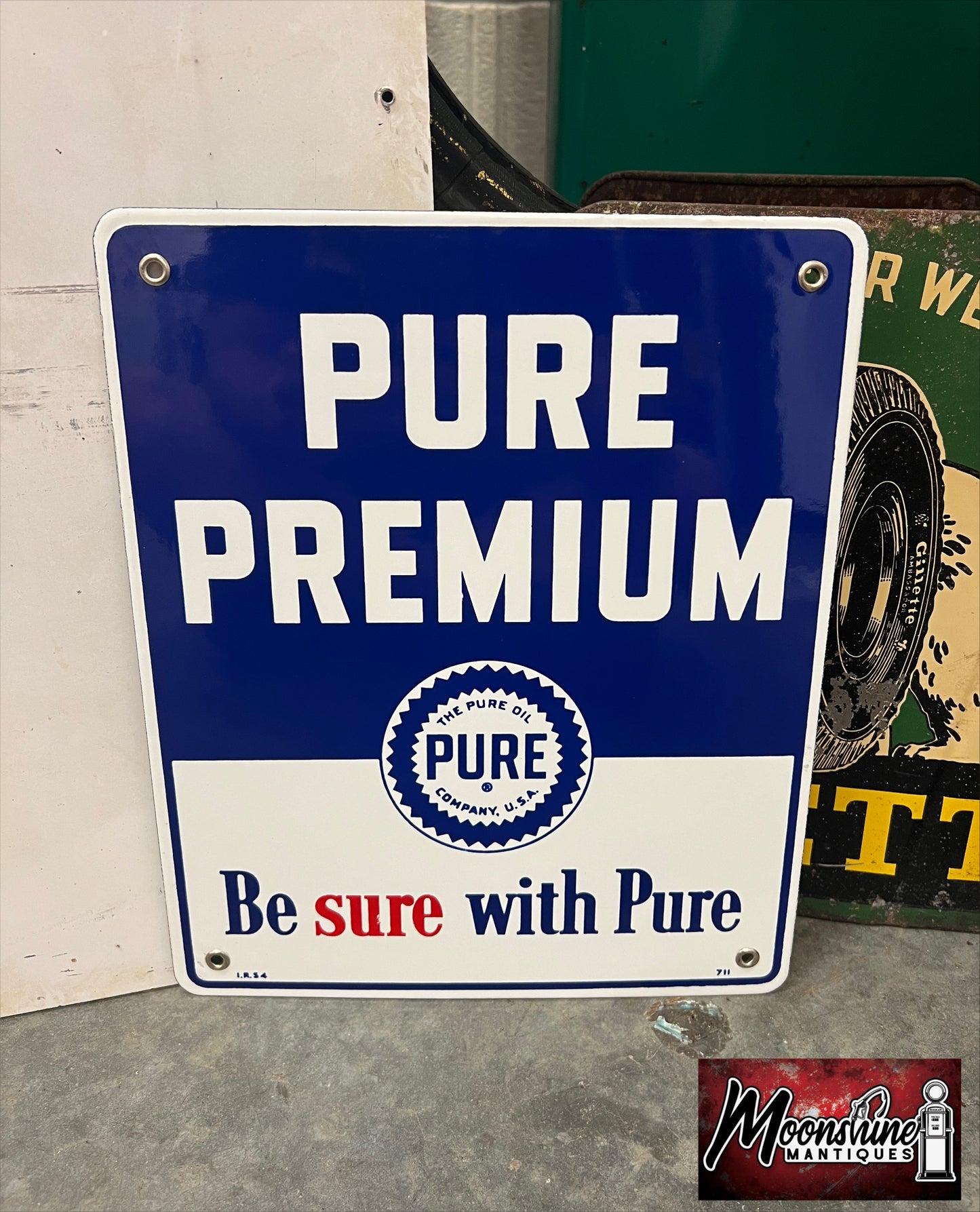NOS - Original 1954 PURE PREMIUM Porcelain Gas Pump Plate Sign #1 - Free Shipping!