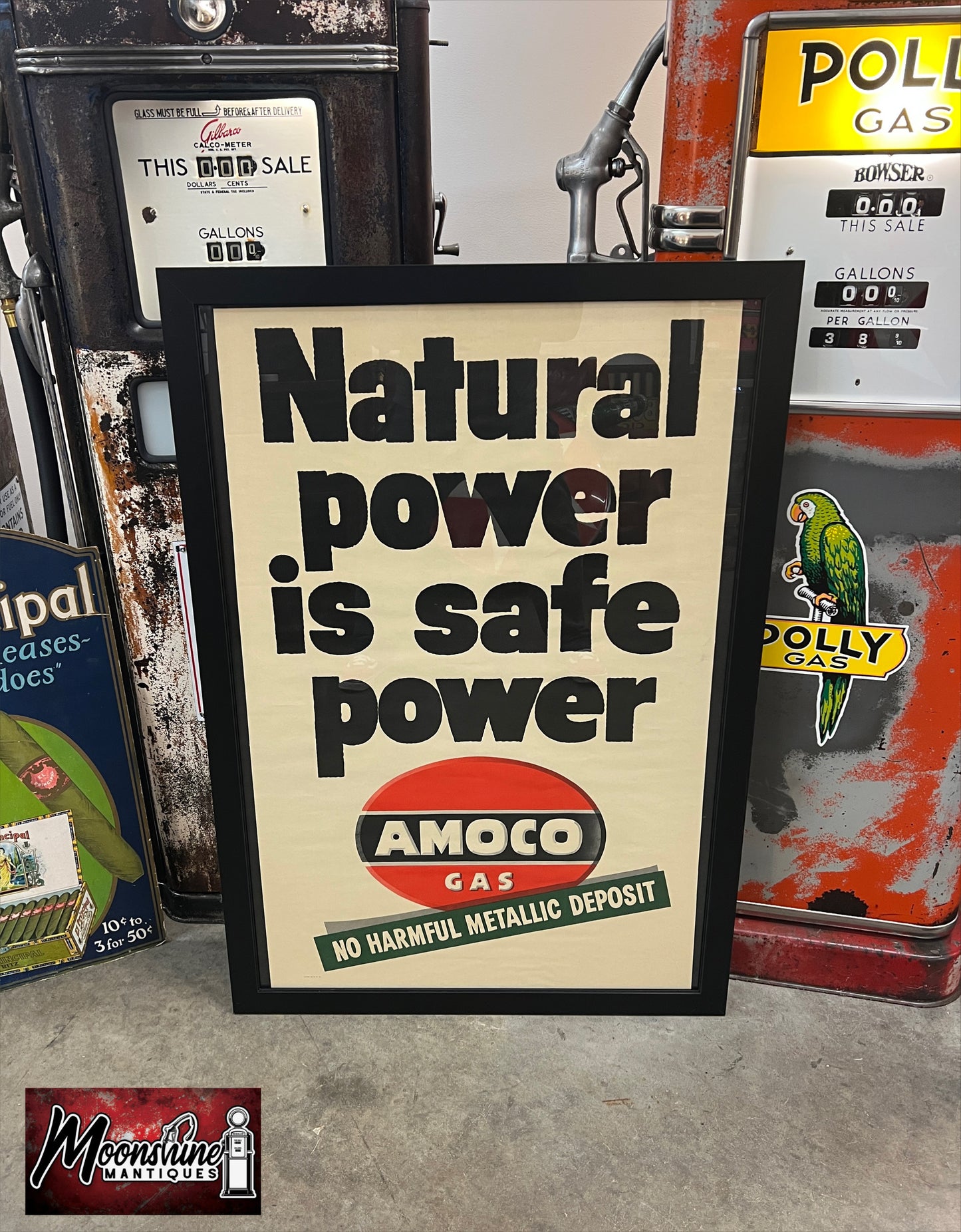 Vtg. 1950’s AMOCO GASOLINE Framed Poster / Sign - Free Shipping!