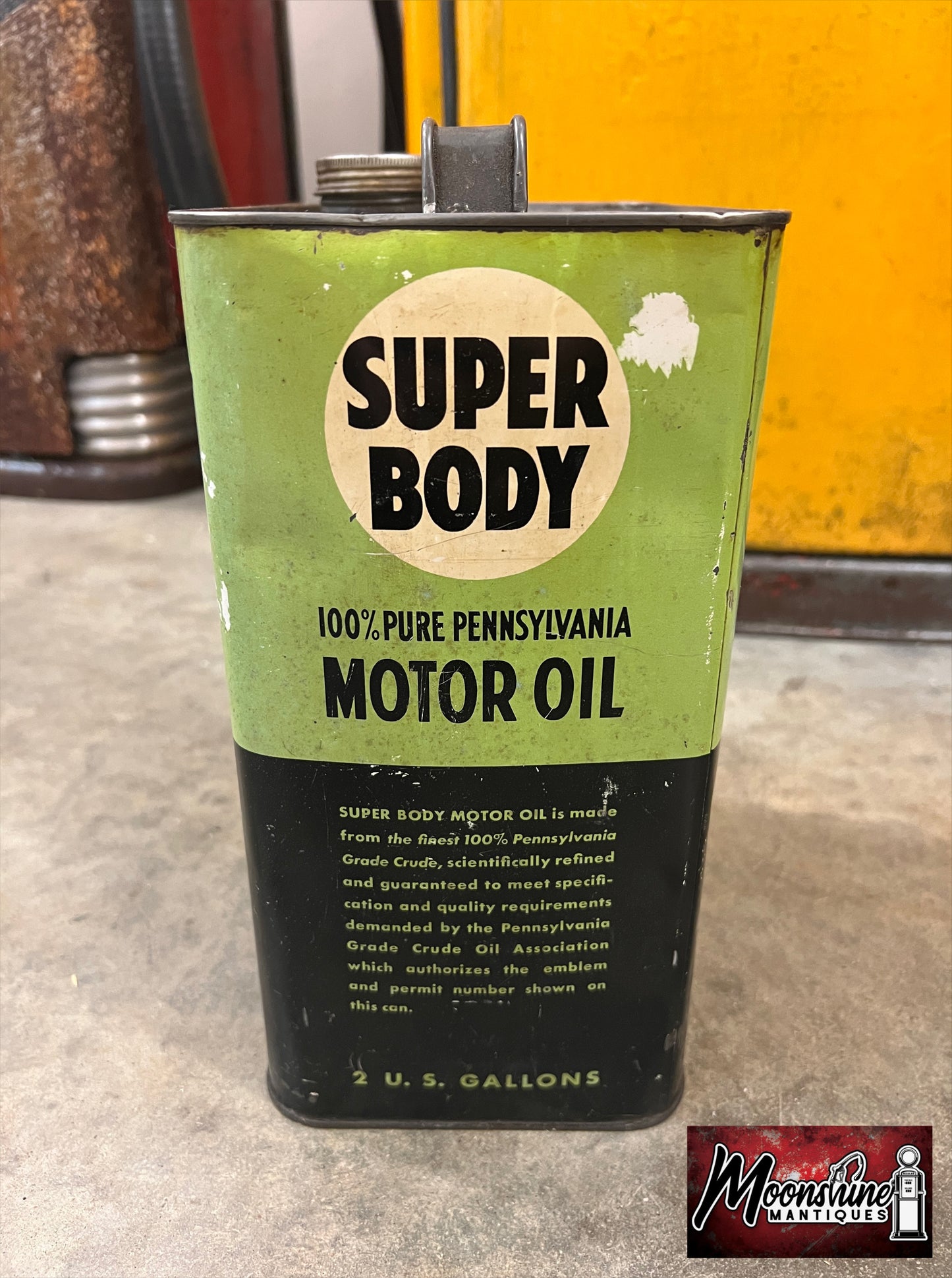 1950's SUPER BODY Motor Oil Can 2 Gallon - Free Shipping!