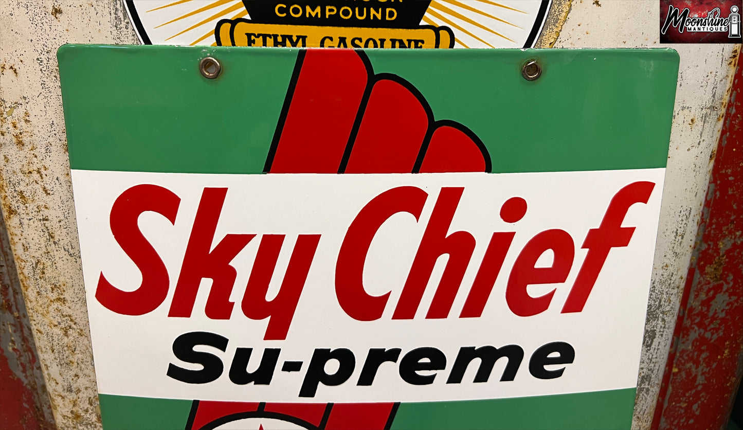 MATCHING PAIR of 1950's TEXACO Sky Chief Porcelain Gas Pump Plate Signs - Free Shipping!