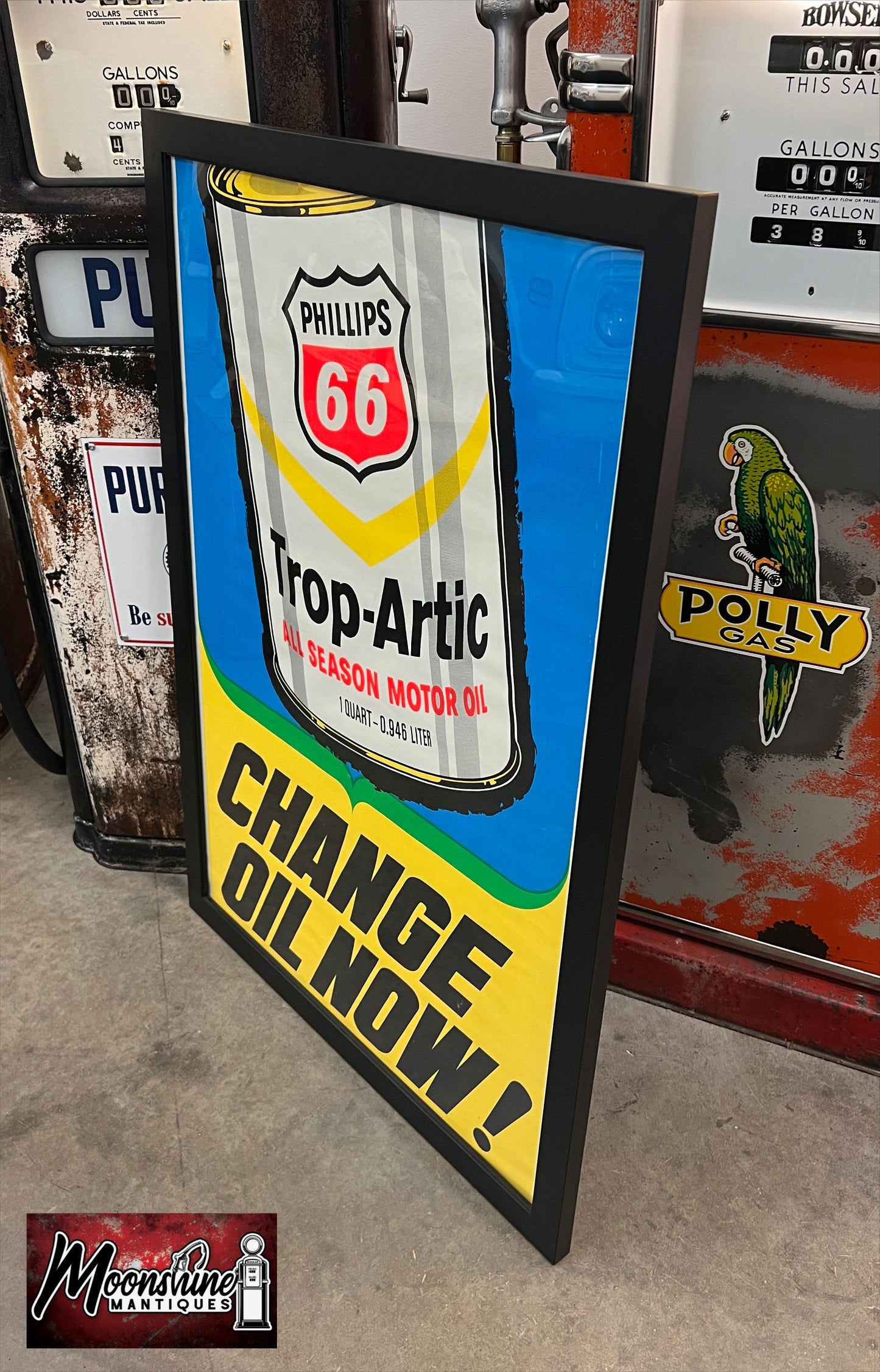 Vtg. 1970’s PHILLIPS 66 Trop Artic Motor Oil Framed Poster / Sign - Free Shipping!