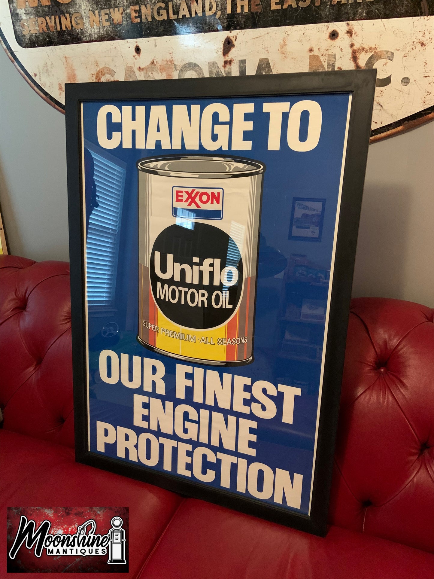 Vtg. 1980's EXXON Motor Oil Framed Poster / Sign - Free Shipping!