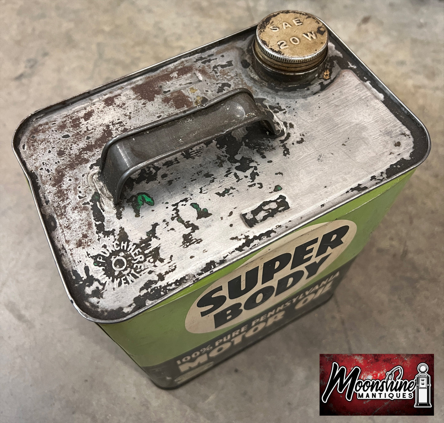 1950's SUPER BODY Motor Oil Can 2 Gallon - Free Shipping!