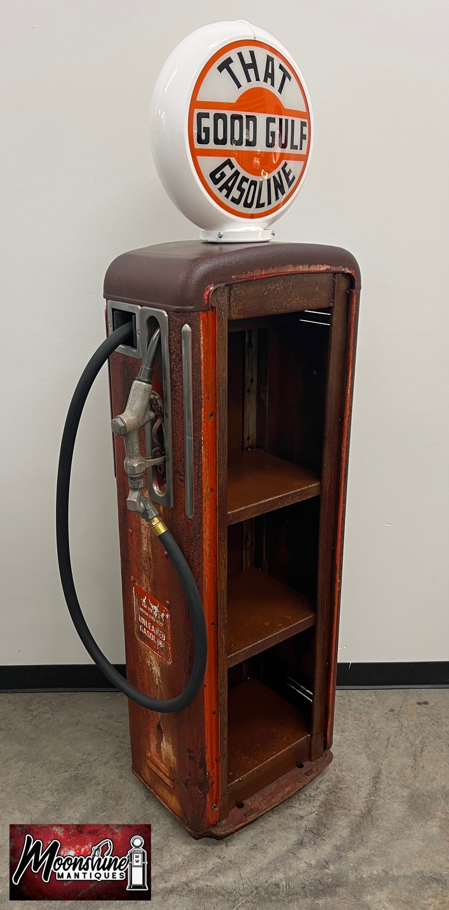 Rustoration 1950’s GOOD GULF GASOLINE Gilbarco Gas Pump w/ Custom Shelves - Free Shipping!