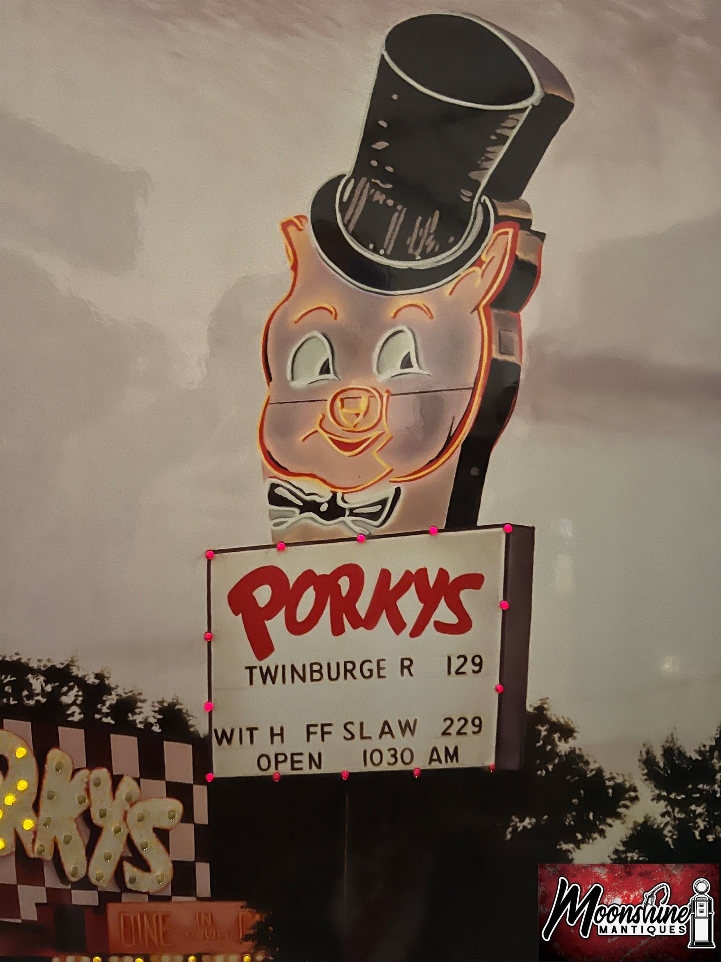 Vtg. PORKY'S DRIVE-IN / Hot Rods Electric Art Gallery Lighted Framed Photo - Free Shipping!