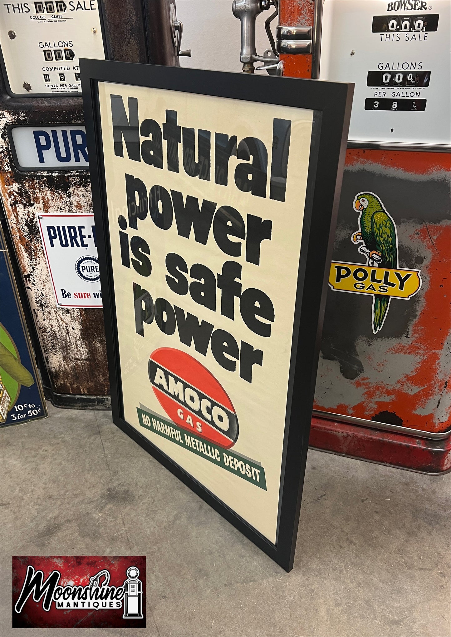 Vtg. 1950’s AMOCO GASOLINE Framed Poster / Sign - Free Shipping!