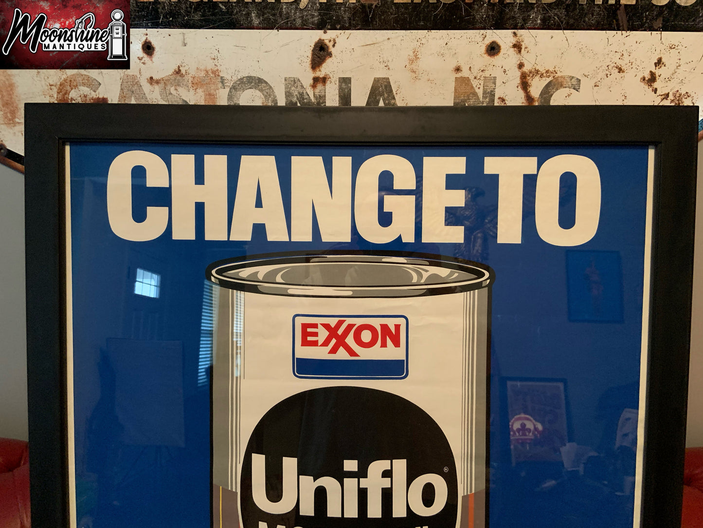 Vtg. 1980's EXXON Motor Oil Framed Poster / Sign - Free Shipping!