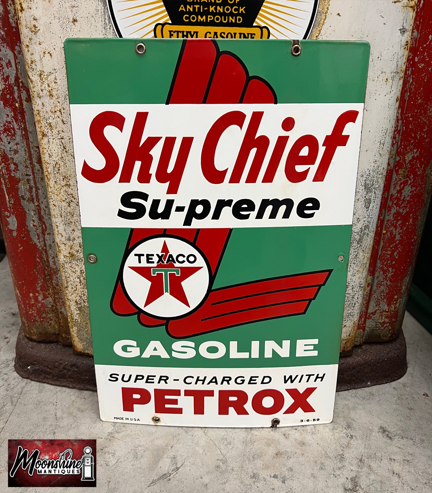 MATCHING PAIR of 1950's TEXACO Sky Chief Porcelain Gas Pump Plate Signs - Free Shipping!
