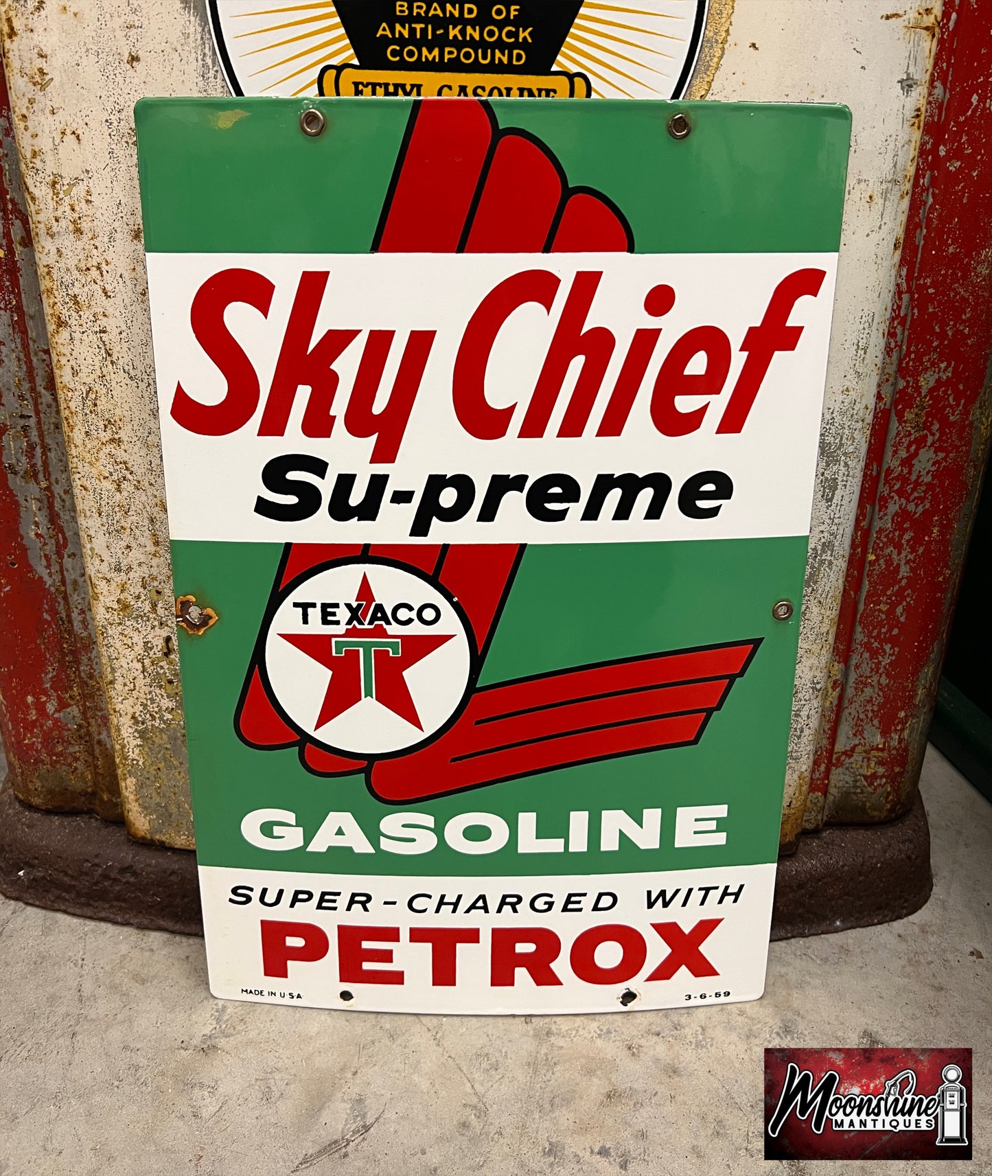 MATCHING PAIR of 1950's TEXACO Sky Chief Porcelain Gas Pump Plate Signs - Free Shipping!