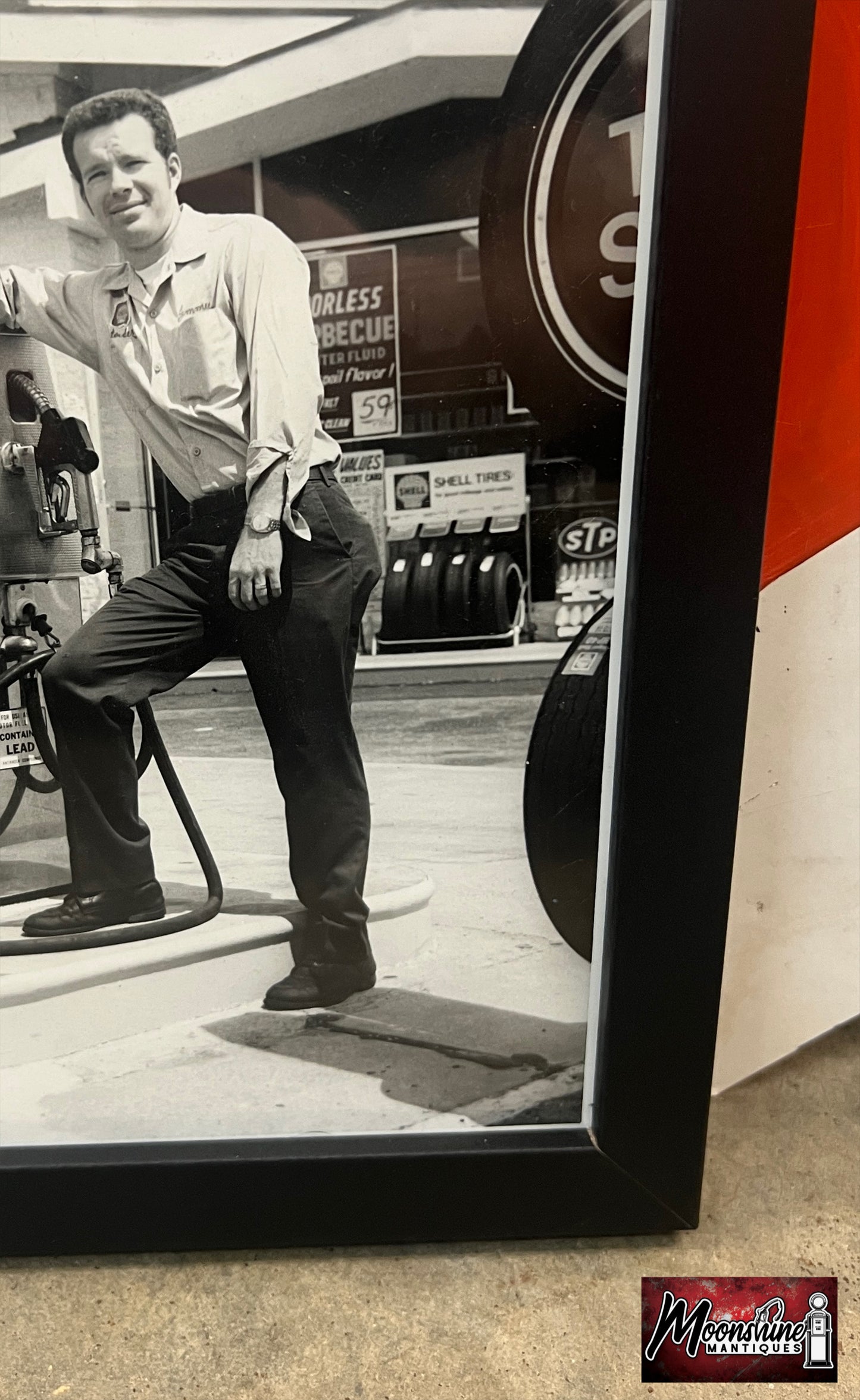 Vtg. Original 1970's SHELL SERVICE STATION w/ Gas Pumps Framed Photo - Free Shipping!