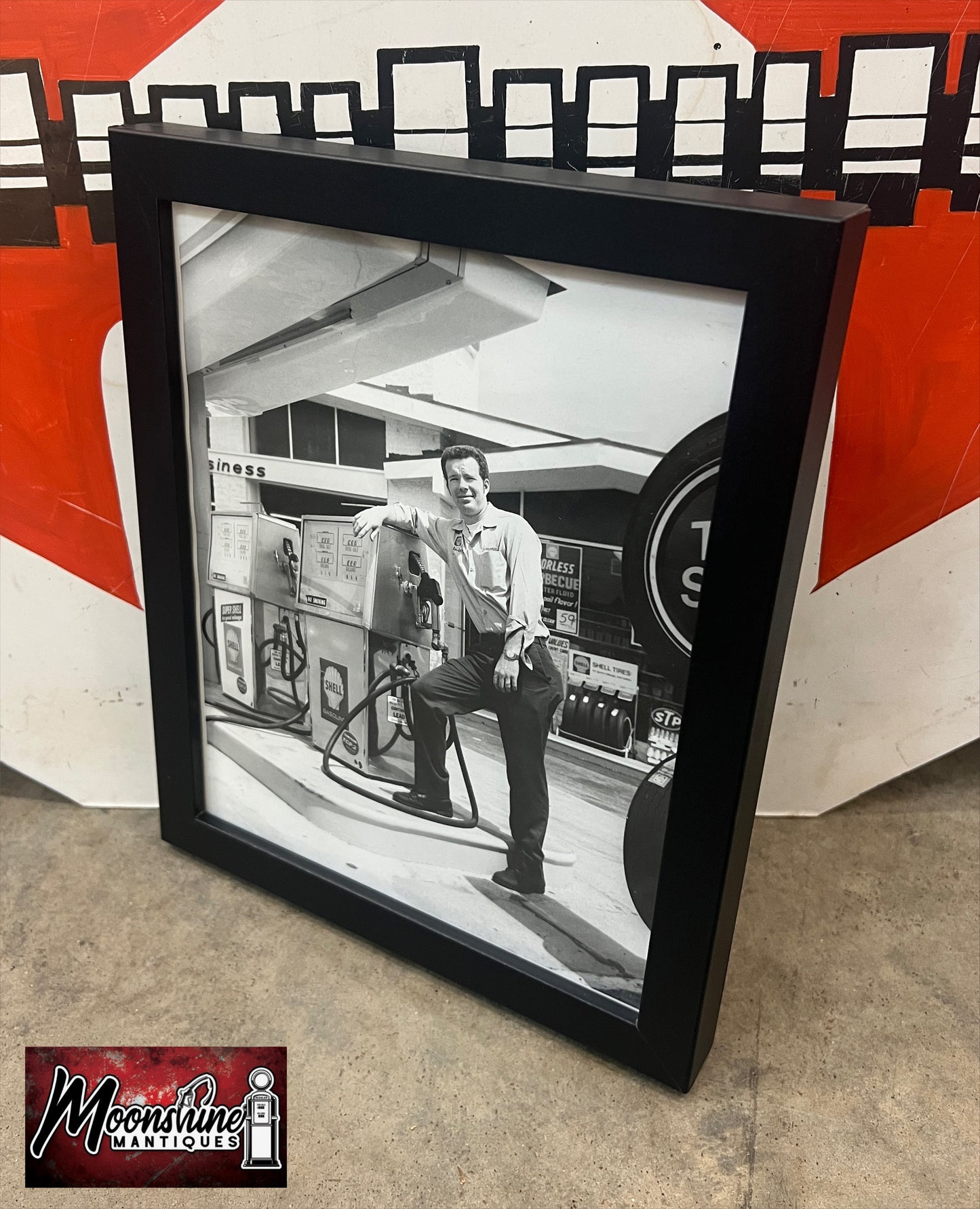 Vtg. Original 1970's SHELL SERVICE STATION w/ Gas Pumps Framed Photo - Free Shipping!
