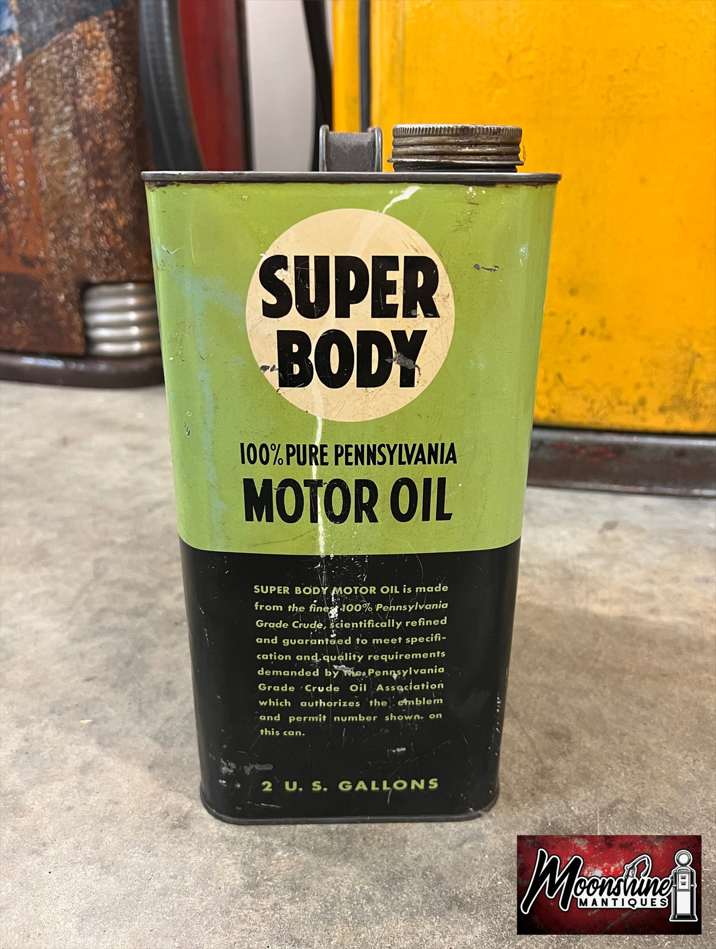 1950's SUPER BODY Motor Oil Can 2 Gallon - Free Shipping!