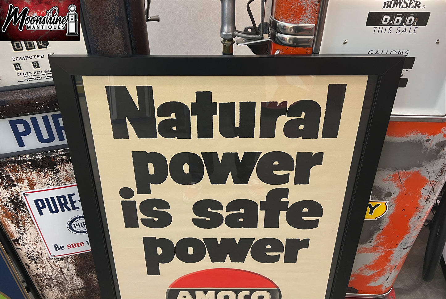 Vtg. 1950’s AMOCO GASOLINE Framed Poster / Sign - Free Shipping!