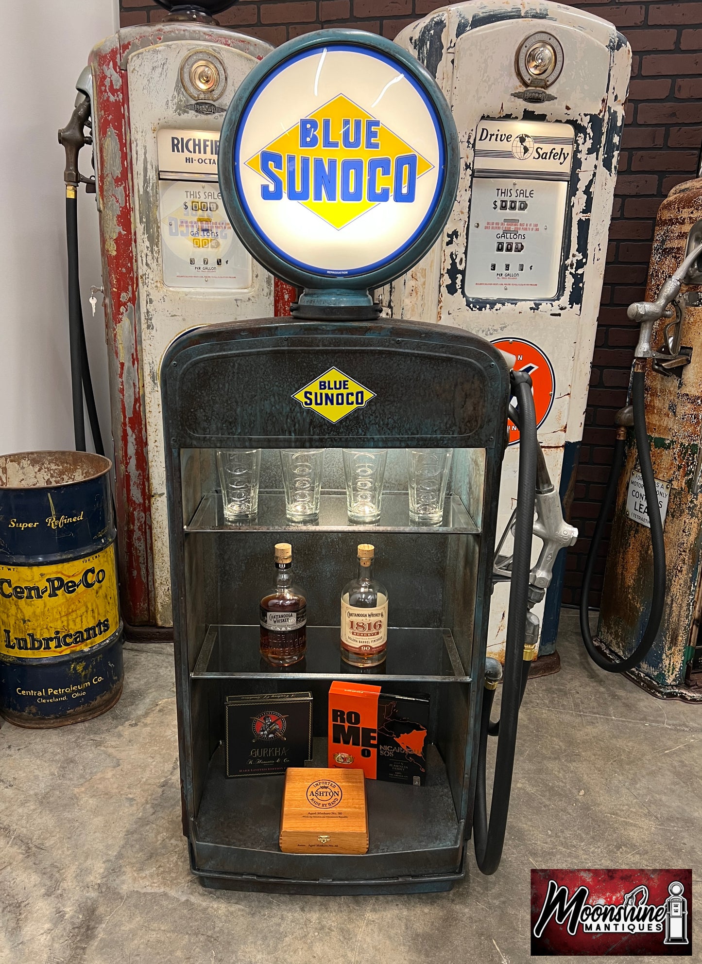 1950’s SUNOCO Gilbarco Gas Pump with Custom Glass Shelves & Bluetooth Speakers - Free Shipping!