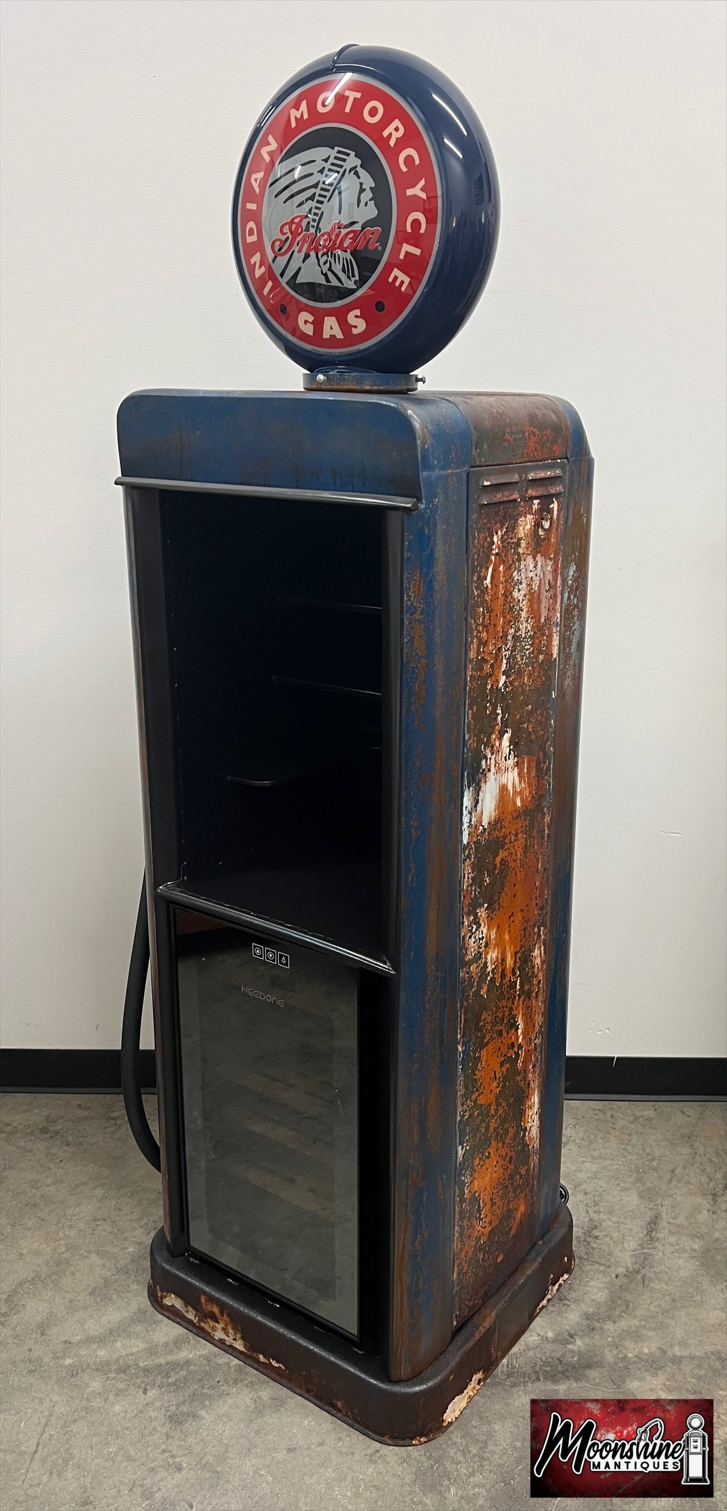 1940’s INDIAN MOTORCYCLE Gas Pump w/ Custom Made Whiskey Bar & Cigar Humidor - Free Shipping!