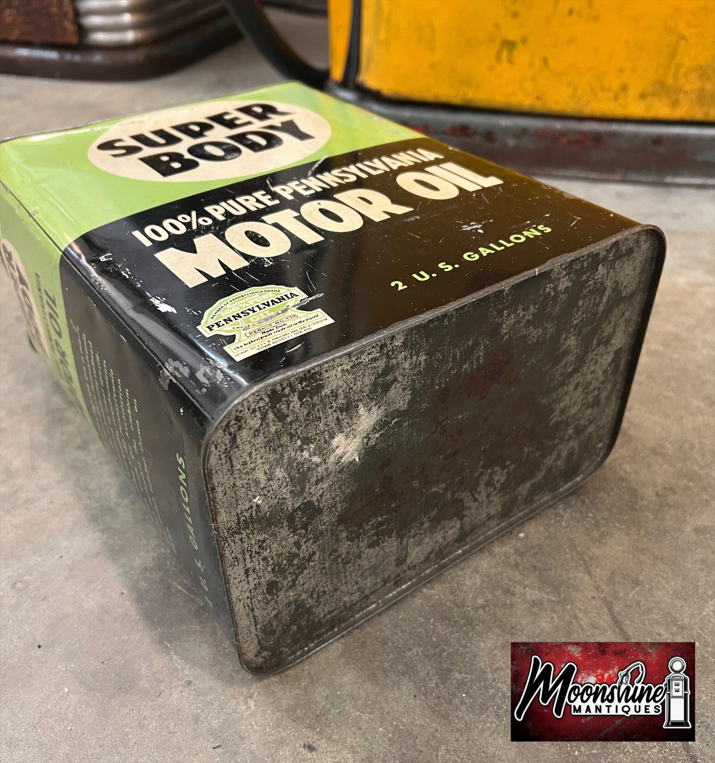 1950's SUPER BODY Motor Oil Can 2 Gallon - Free Shipping!