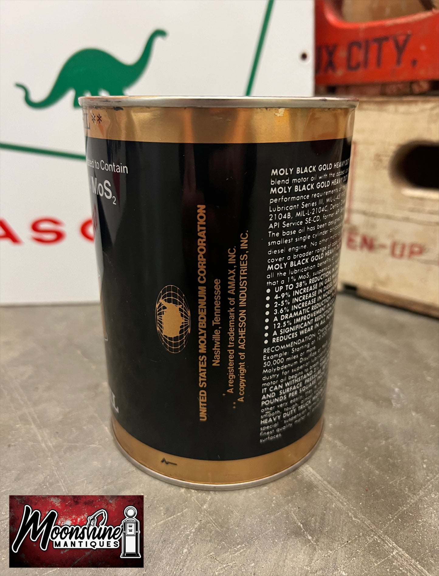 FULL 1960’s MOLY Black Gold Truck Motor Oil Can 1 qt. - Free Shipping!