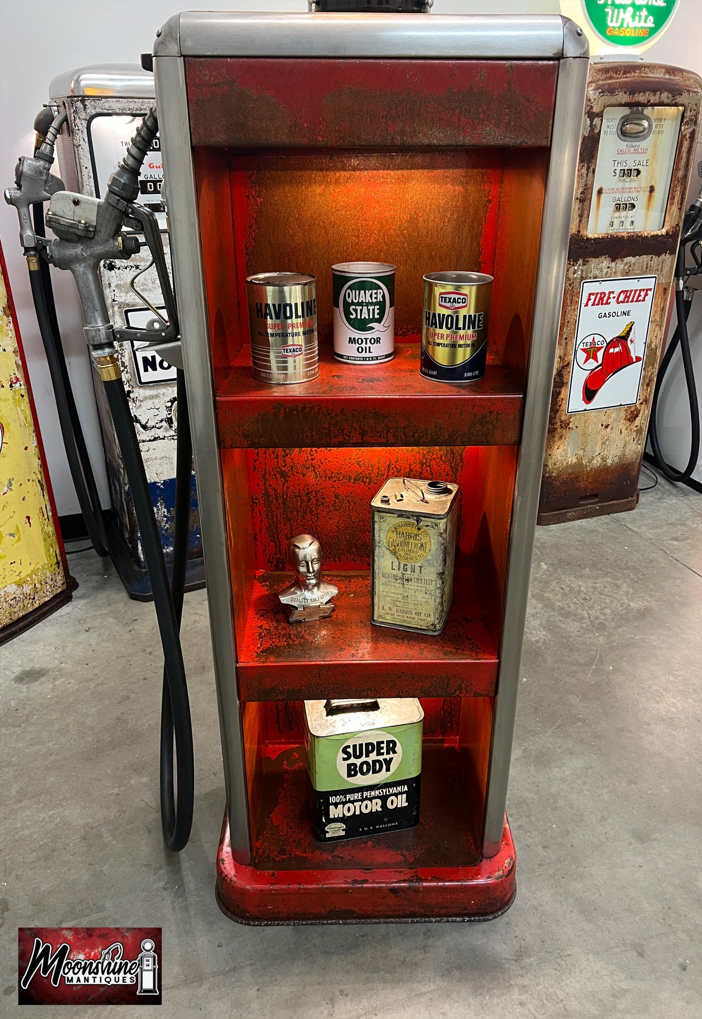 Rustoration 1940’s SUPER SHELL Bowser Gas Pump w/ Shelves - Mancave Decor - Free Shipping!