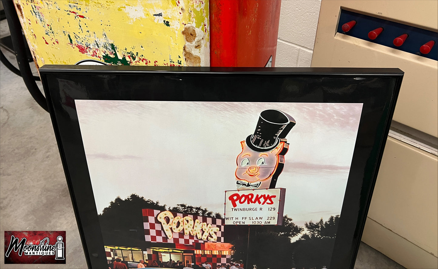 Vtg. PORKY'S DRIVE-IN / Hot Rods Electric Art Gallery Lighted Framed Photo - Free Shipping!