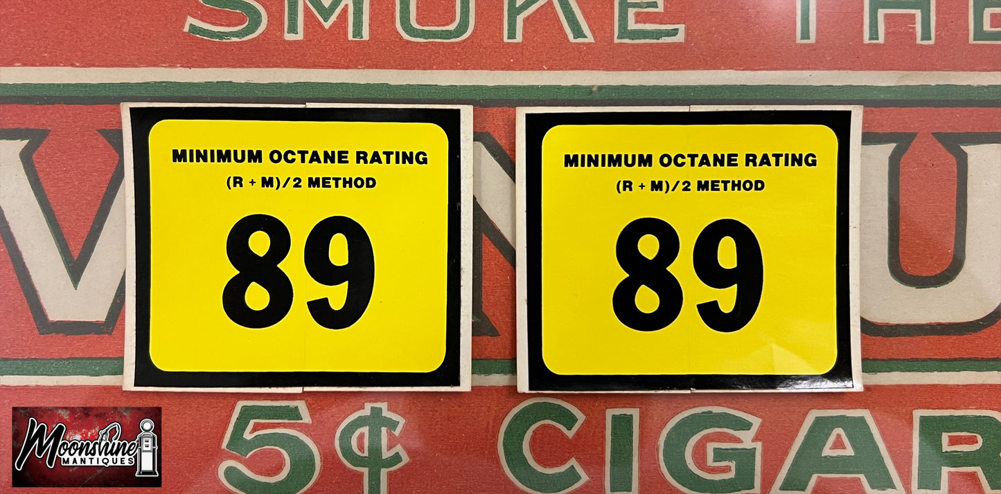 Vtg. Pair of Original 89 Octane Gas Pump Decals - Free Shipping!