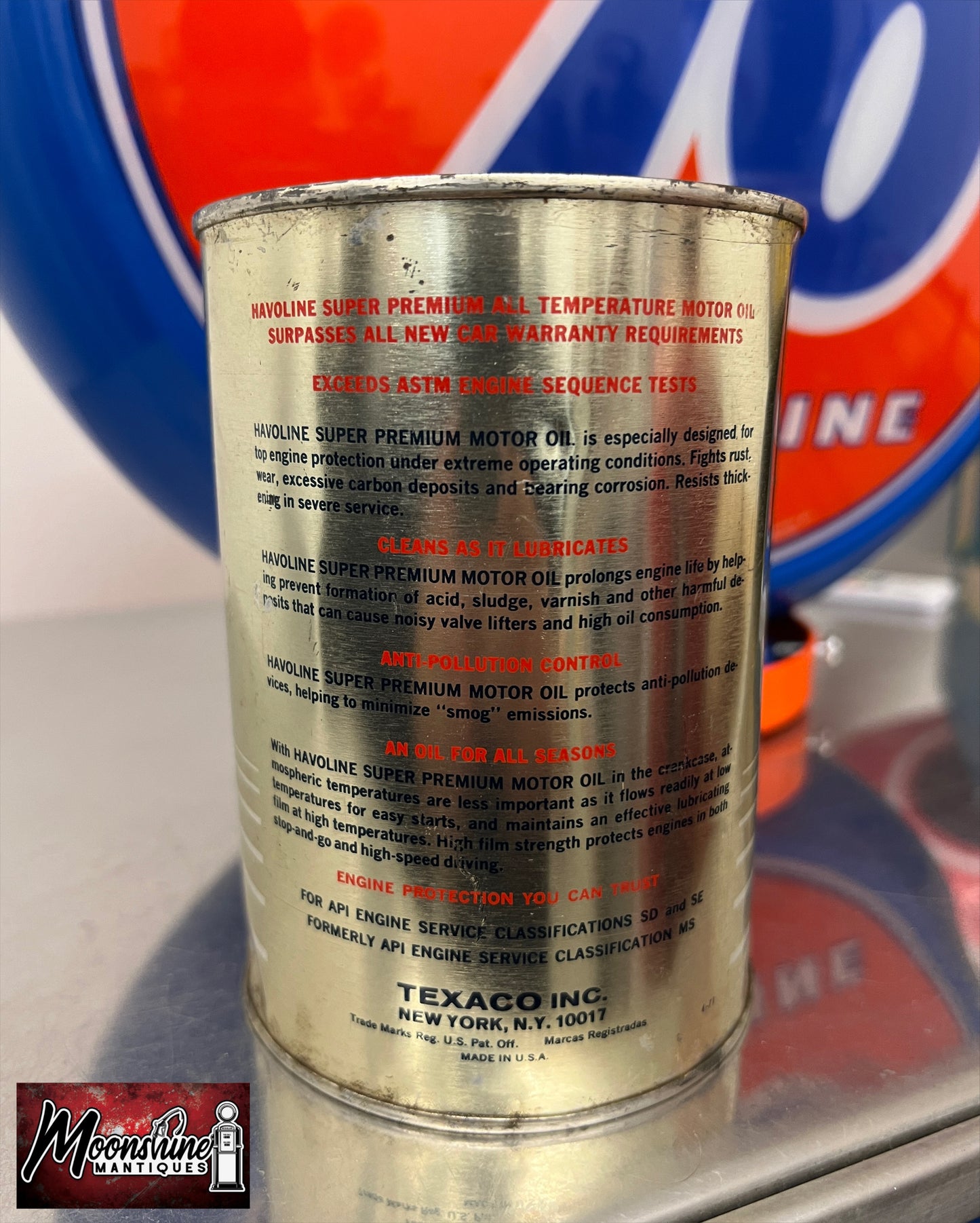 FULL 1970’s TEXACO Havoline Super Premium Motor Oil Can 1 qt. - Free Shipping!
