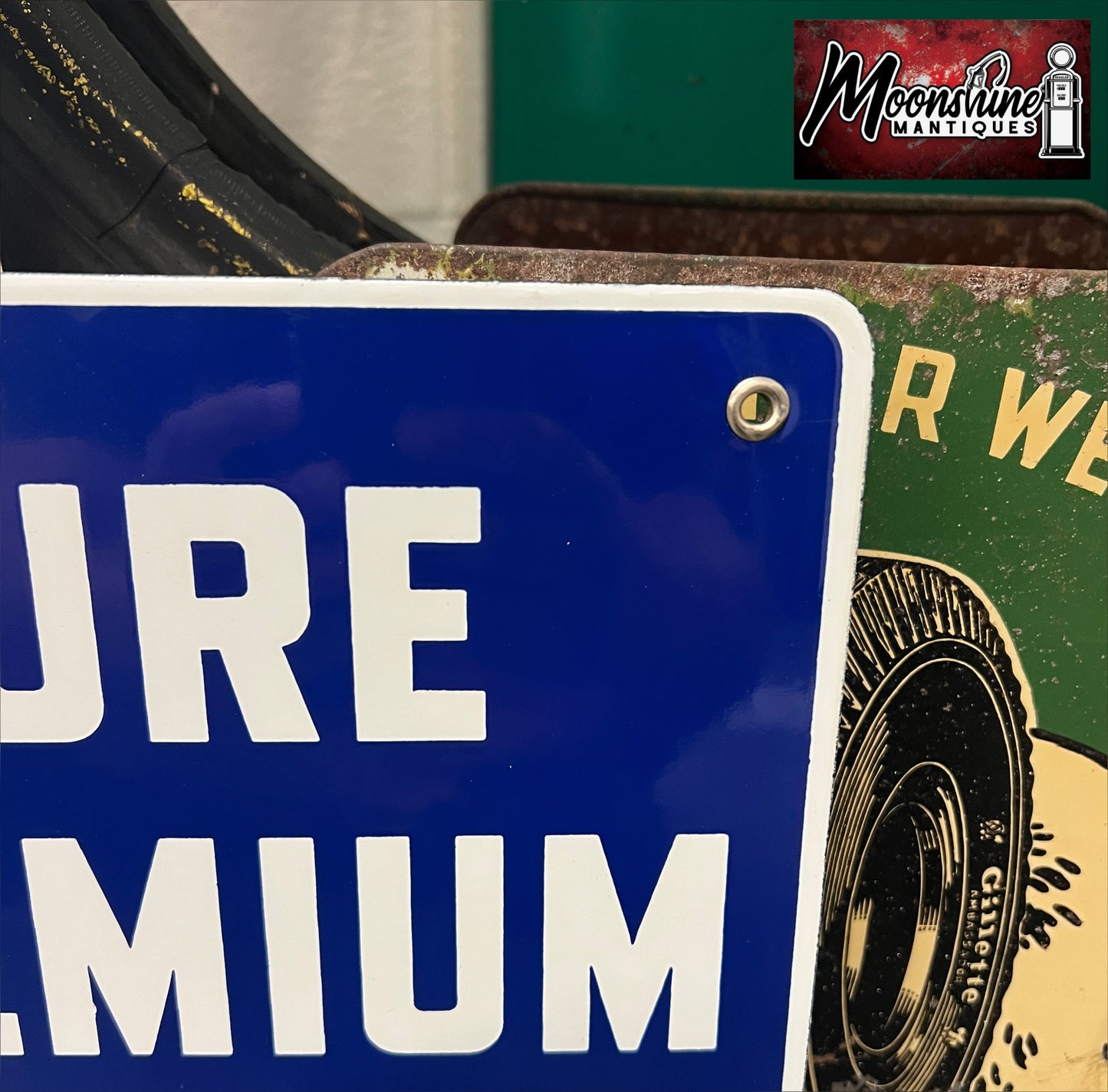 NOS - Original 1954 PURE PREMIUM Porcelain Gas Pump Plate Sign #1 - Free Shipping!