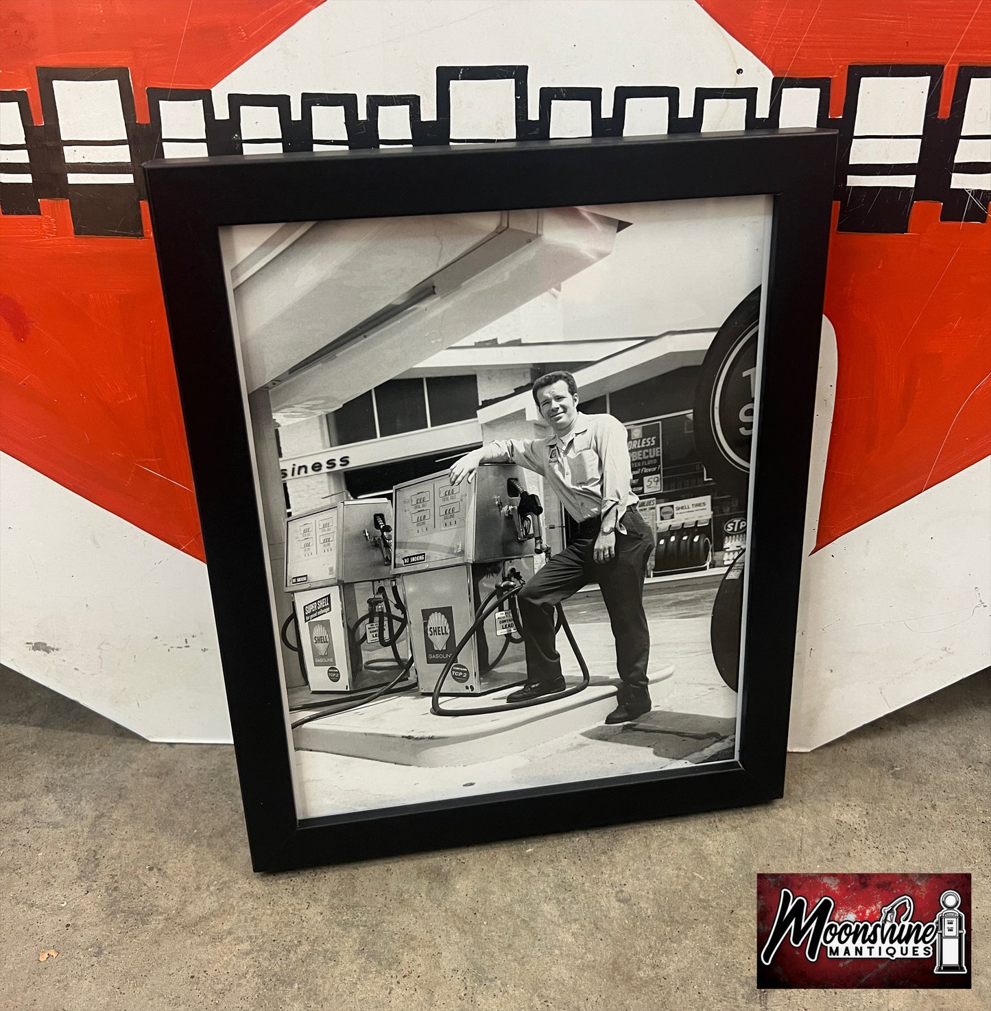 Vtg. Original 1970's SHELL SERVICE STATION w/ Gas Pumps Framed Photo - Free Shipping!