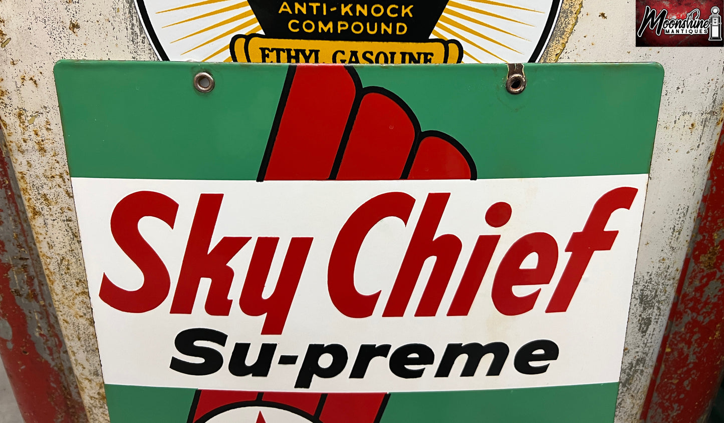 MATCHING PAIR of 1950's TEXACO Sky Chief Porcelain Gas Pump Plate Signs - Free Shipping!