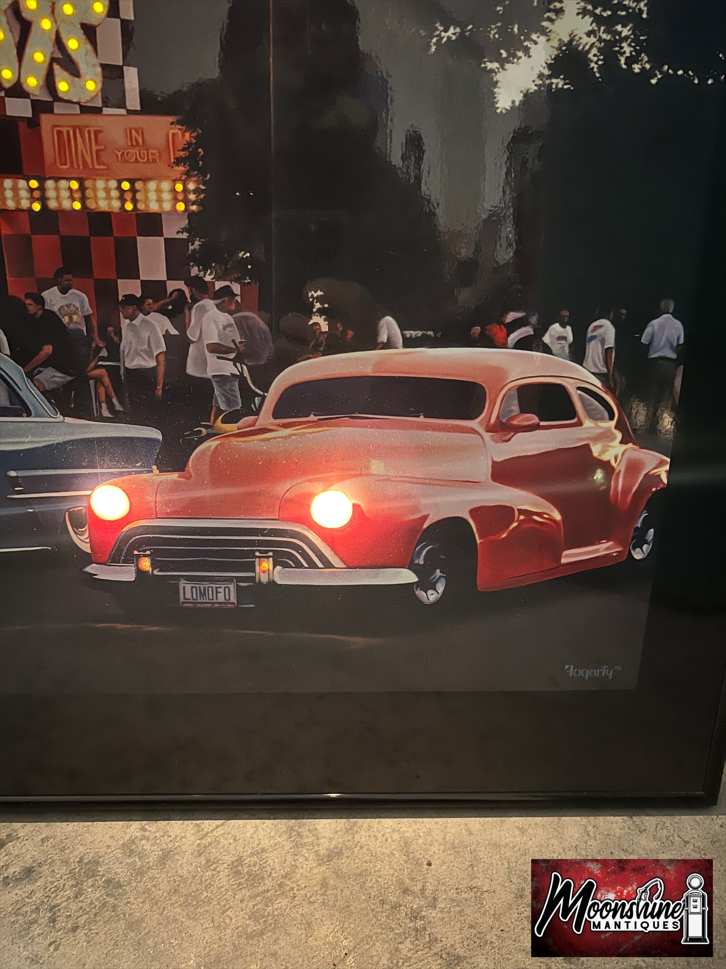 Vtg. PORKY'S DRIVE-IN / Hot Rods Electric Art Gallery Lighted Framed Photo - Free Shipping!