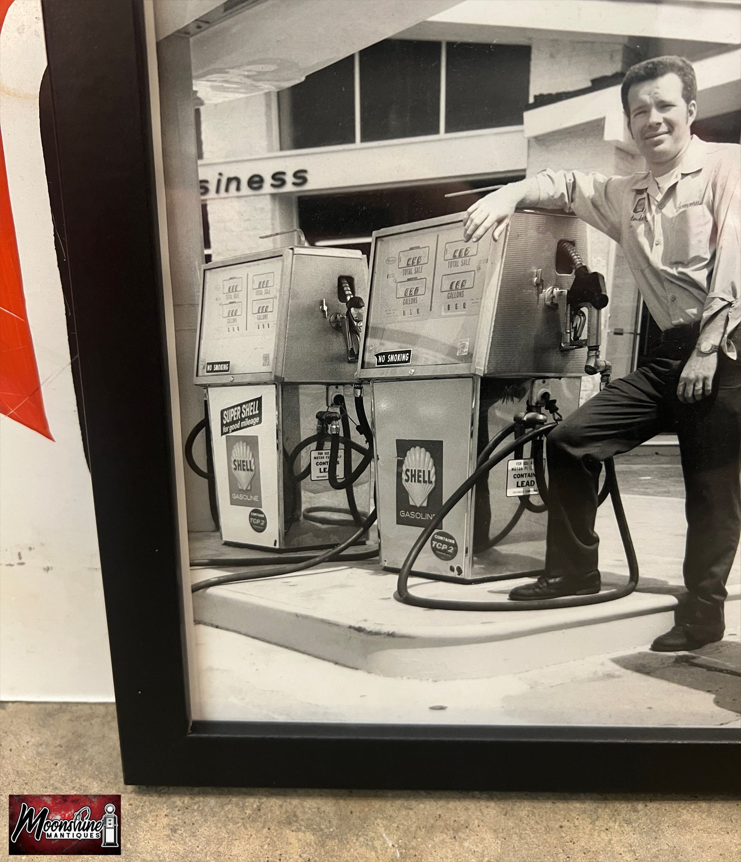 Vtg. Original 1970's SHELL SERVICE STATION w/ Gas Pumps Framed Photo - Free Shipping!