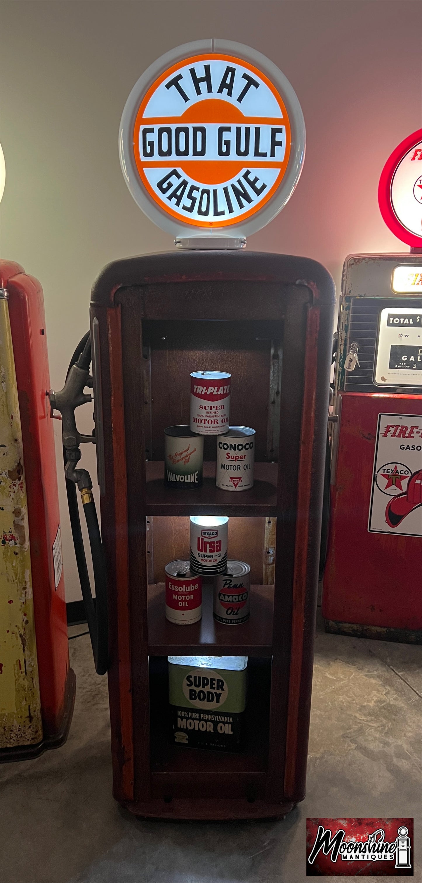 Rustoration 1950’s GOOD GULF GASOLINE Gilbarco Gas Pump w/ Custom Shelves - Free Shipping!