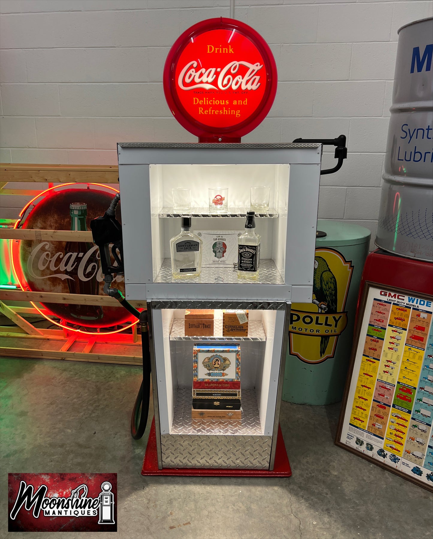 Custom 1960’s COCA COLA Bennett Gas Pump w/ Display Shelves - Free Shipping!