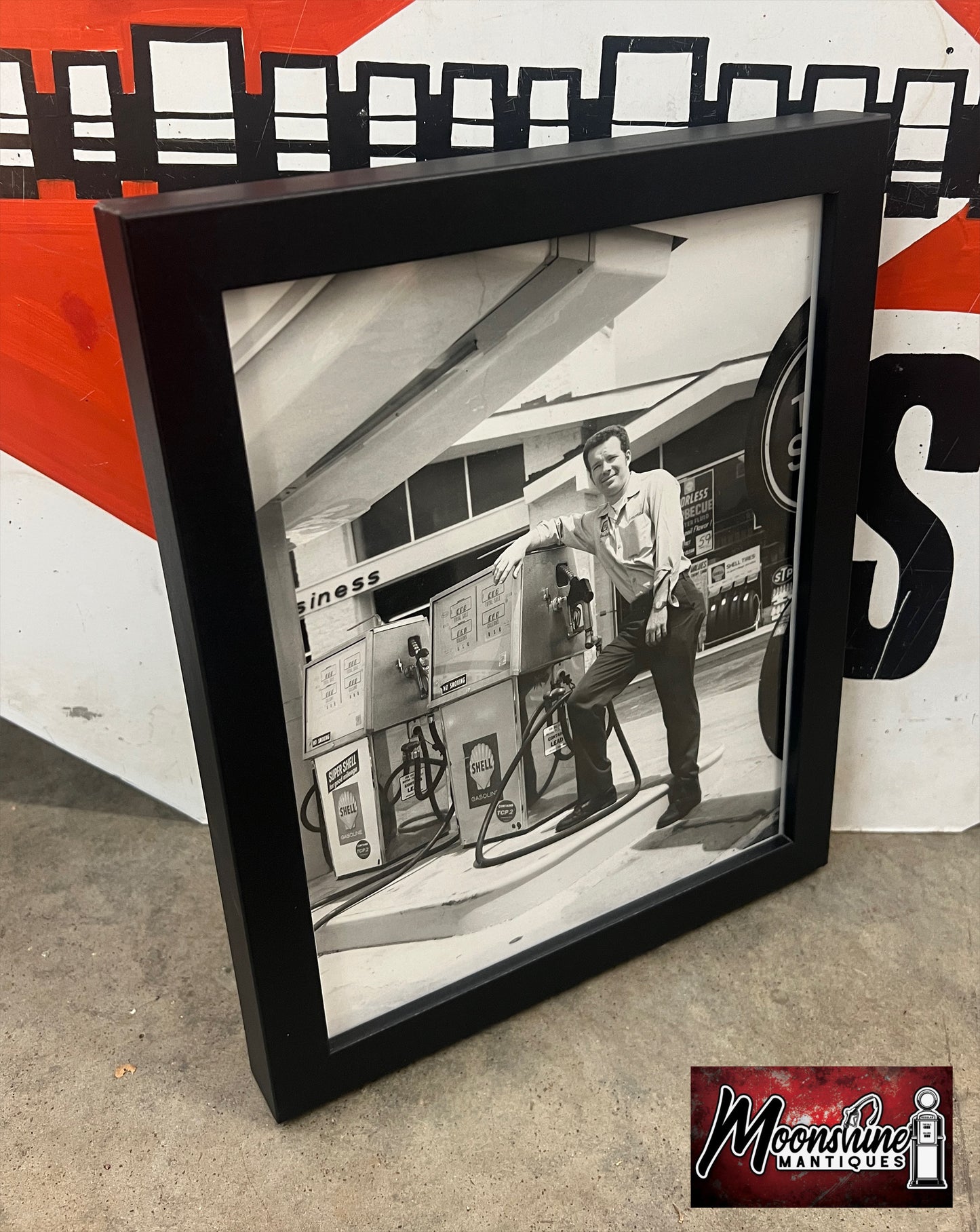 Vtg. Original 1970's SHELL SERVICE STATION w/ Gas Pumps Framed Photo - Free Shipping!