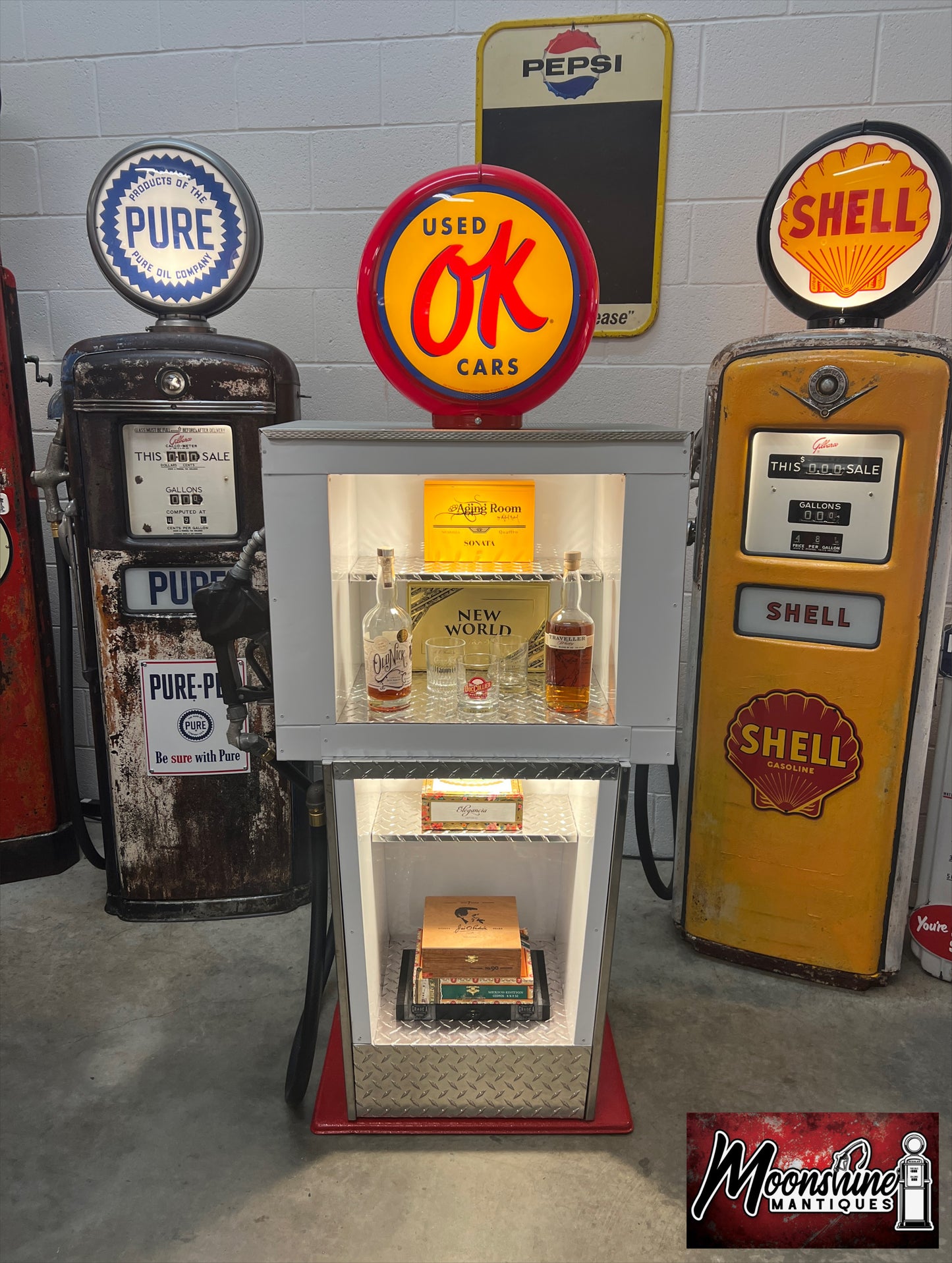 Custom 1960’s Chevrolet OK USED CARS Bennett Gas Pump w/ Display Shelves - Free Shipping!