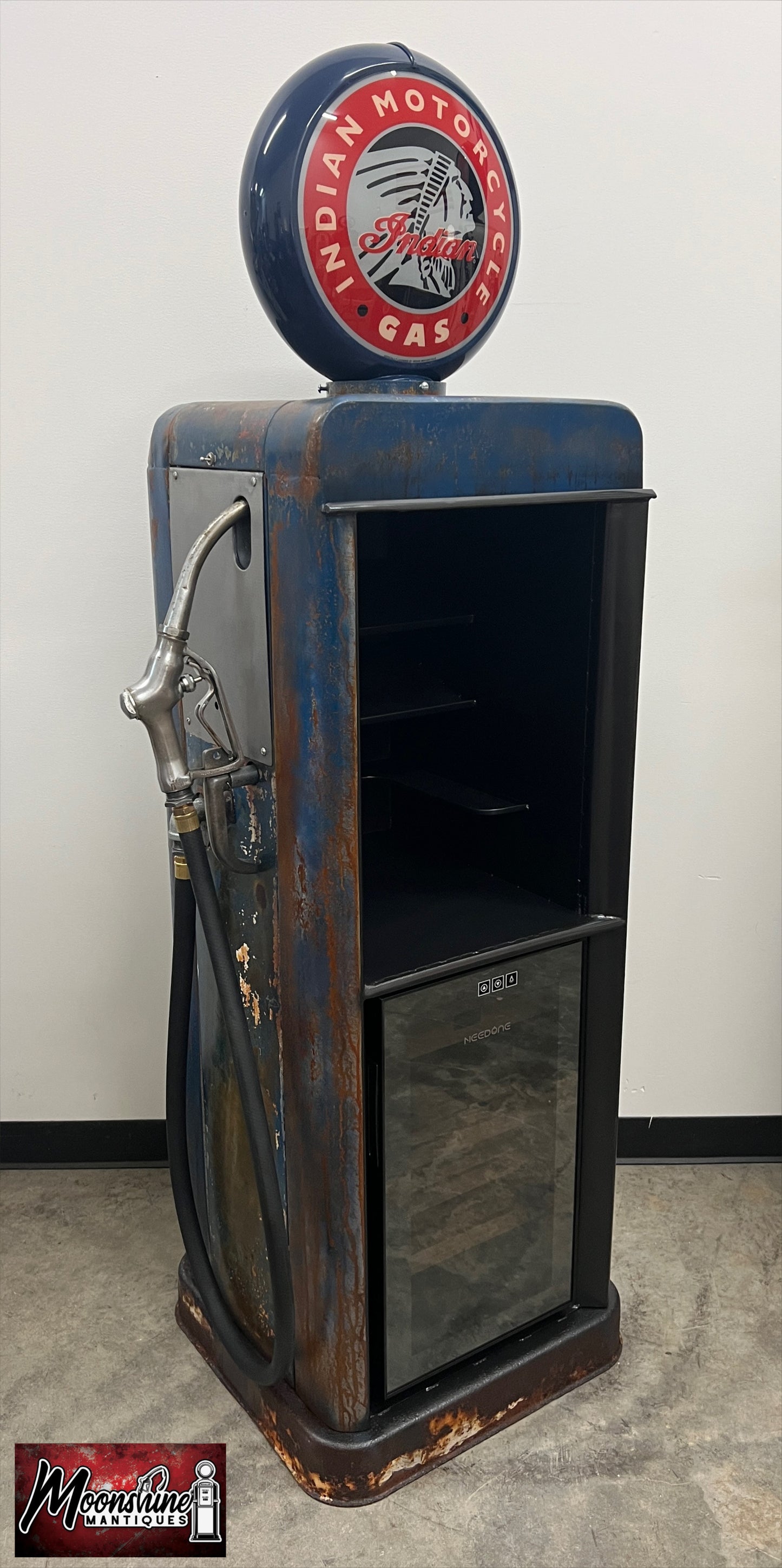 1940’s INDIAN MOTORCYCLE Gas Pump w/ Custom Made Whiskey Bar & Cigar Humidor - Free Shipping!
