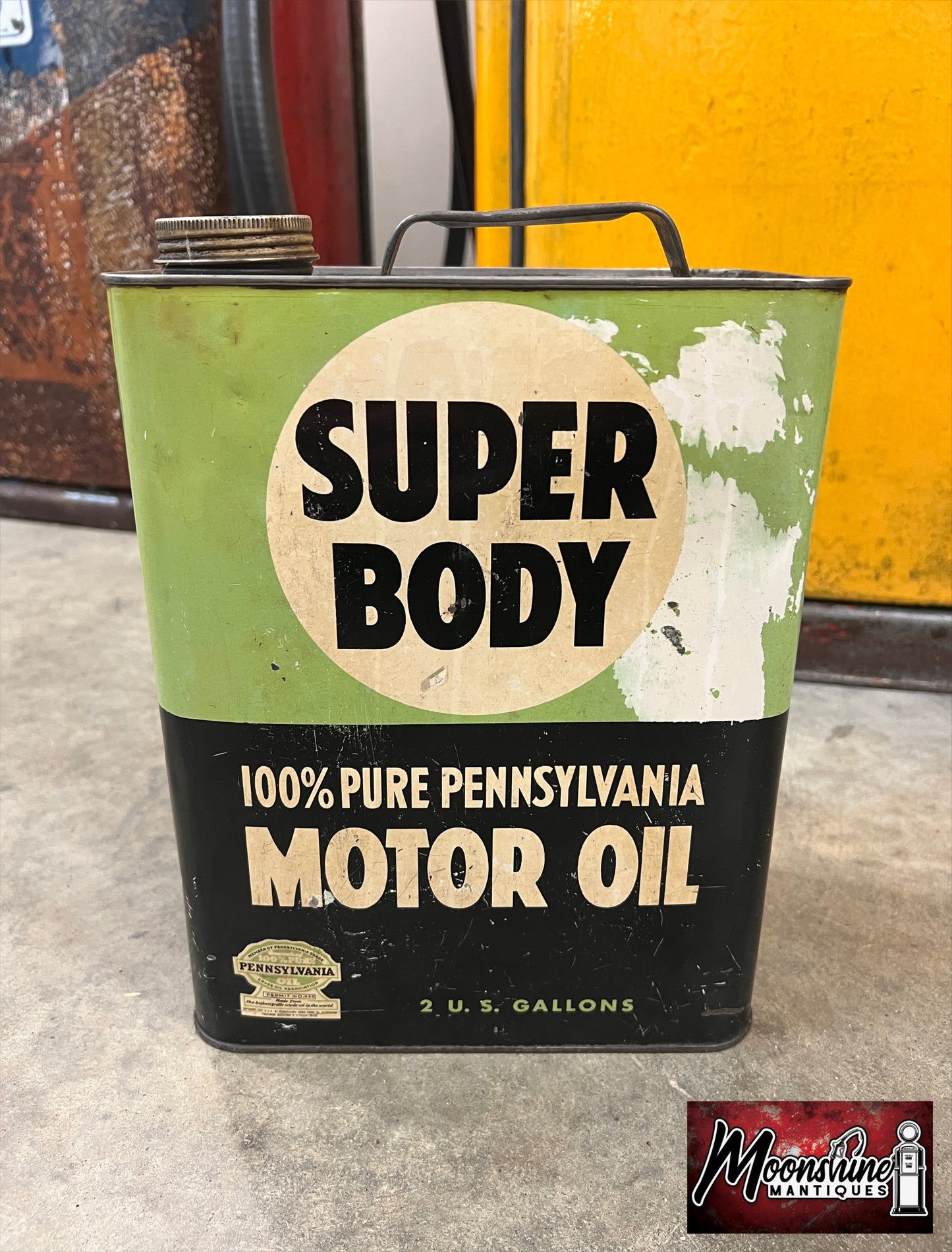 1950's SUPER BODY Motor Oil Can 2 Gallon - Free Shipping!