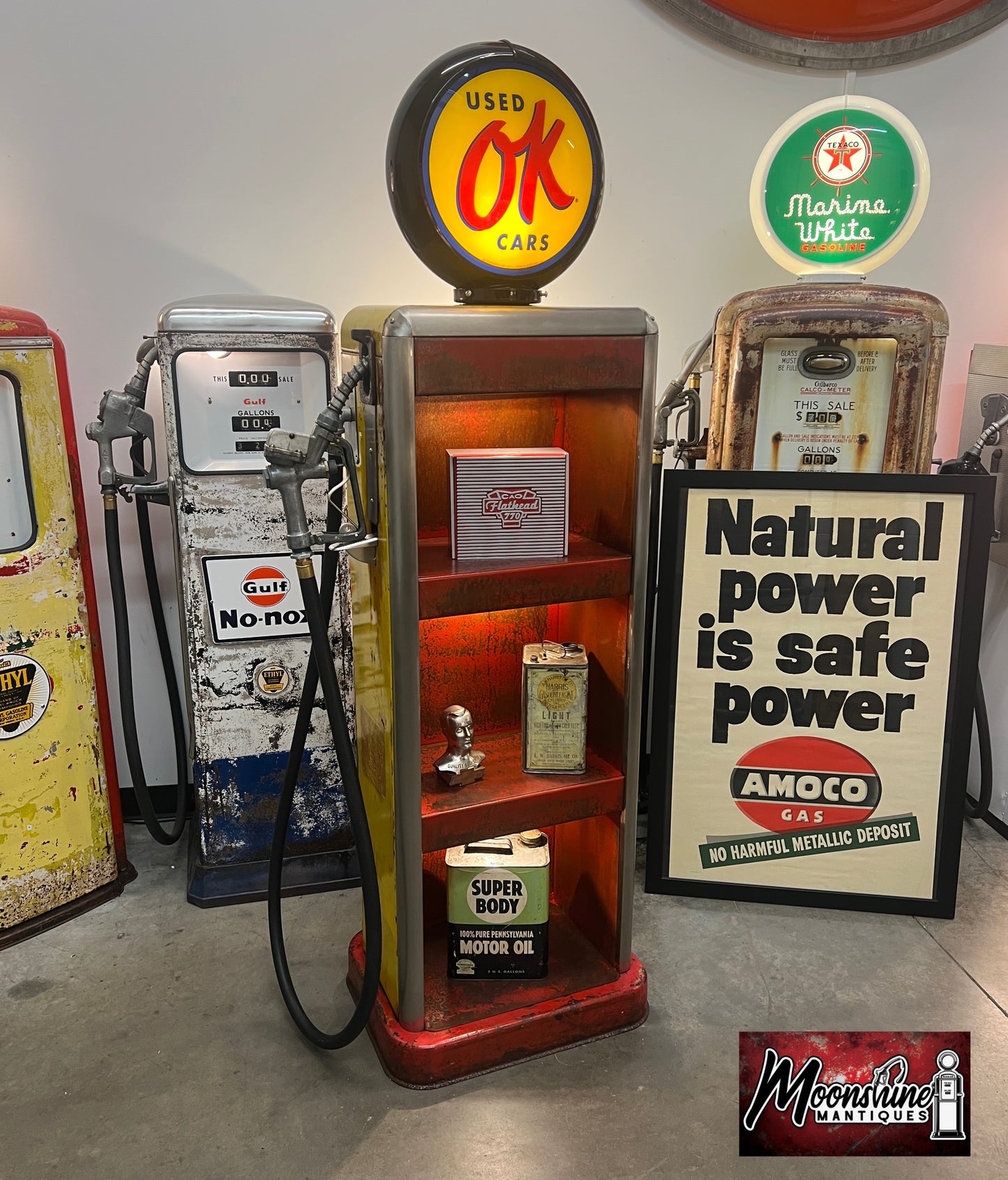 Rustoration 1940’s Chevrolet OK USED CARS Bowser Gas Pump with Custom Shelves - Free Shipping!