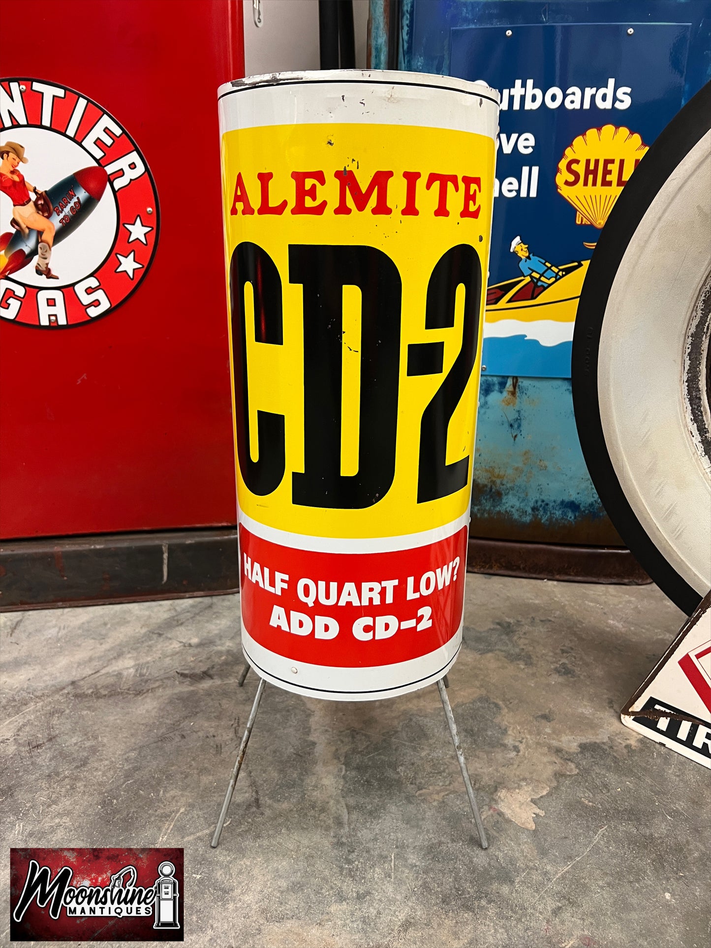 1960’s Mickey Rooney ALEMITE CD-2 Engine Additive Can Display Sign - Gas & Oil - Free Shipping!