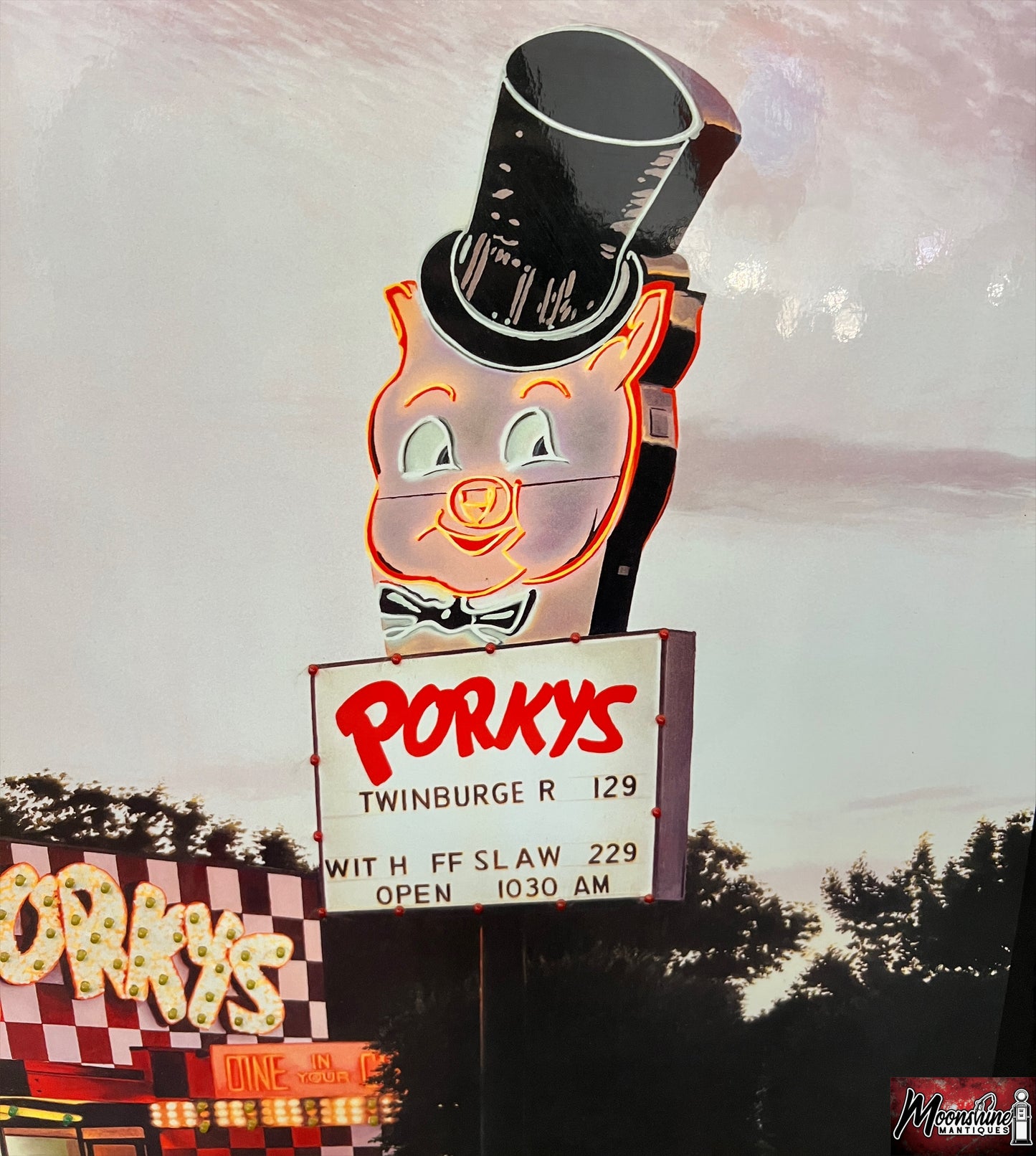Vtg. PORKY'S DRIVE-IN / Hot Rods Electric Art Gallery Lighted Framed Photo - Free Shipping!