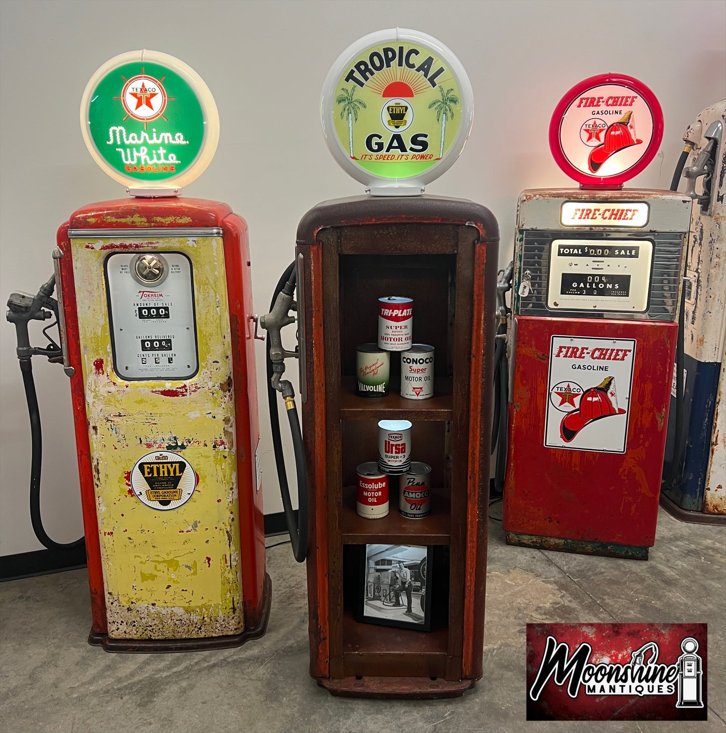 Rustoration 1950's TROPICAL GASOLINE Gilbarco Gas Pump w/ Shelves - Mancave Decor - Free Shipping!
